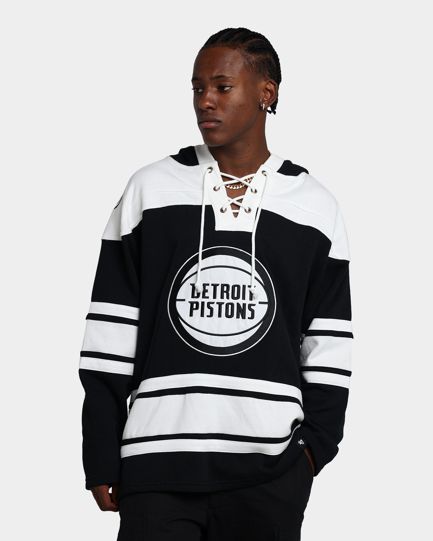 47 Brand Detroit Pistons Superior Lacer Hoodie - NBA Basketball Fan Apparel - Jet Black - Cozy Pullover for Game Day & Casual Wear