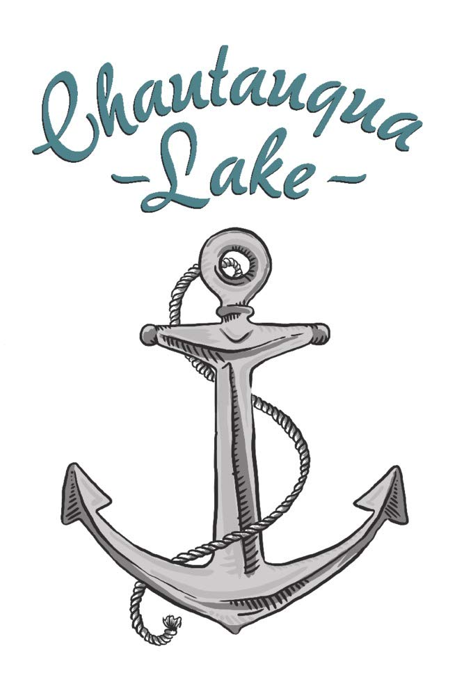 Chautauqua Lake New York Anchor Wall Art Poster - 12x18 Inches Vintage Nautical Decor for Living Room, Bedroom & Office
