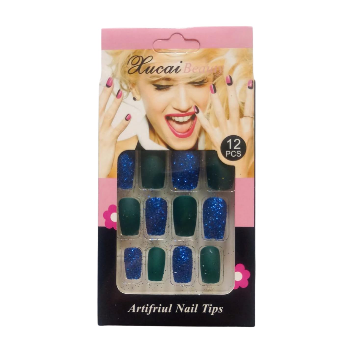 Premium False Nails Set - 12PCS High Quality Artificial Nail Tips with Decorative Stickers for Salon & Home Manicure | Fashion Nail Art Kit for Women | Perfect for Parties, Weddings & Special Occasions