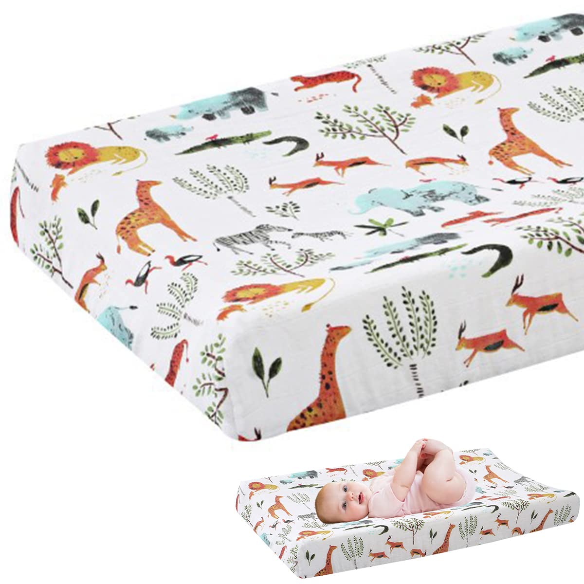 Soft Breathable Cotton Diaper Changing Pad Cover - Washable & Reusable Nappy Changing Table Sheet for 0-3 Years Old Toddlers (Forestry) | Perfect for Nursery, Daycare & Travel Use