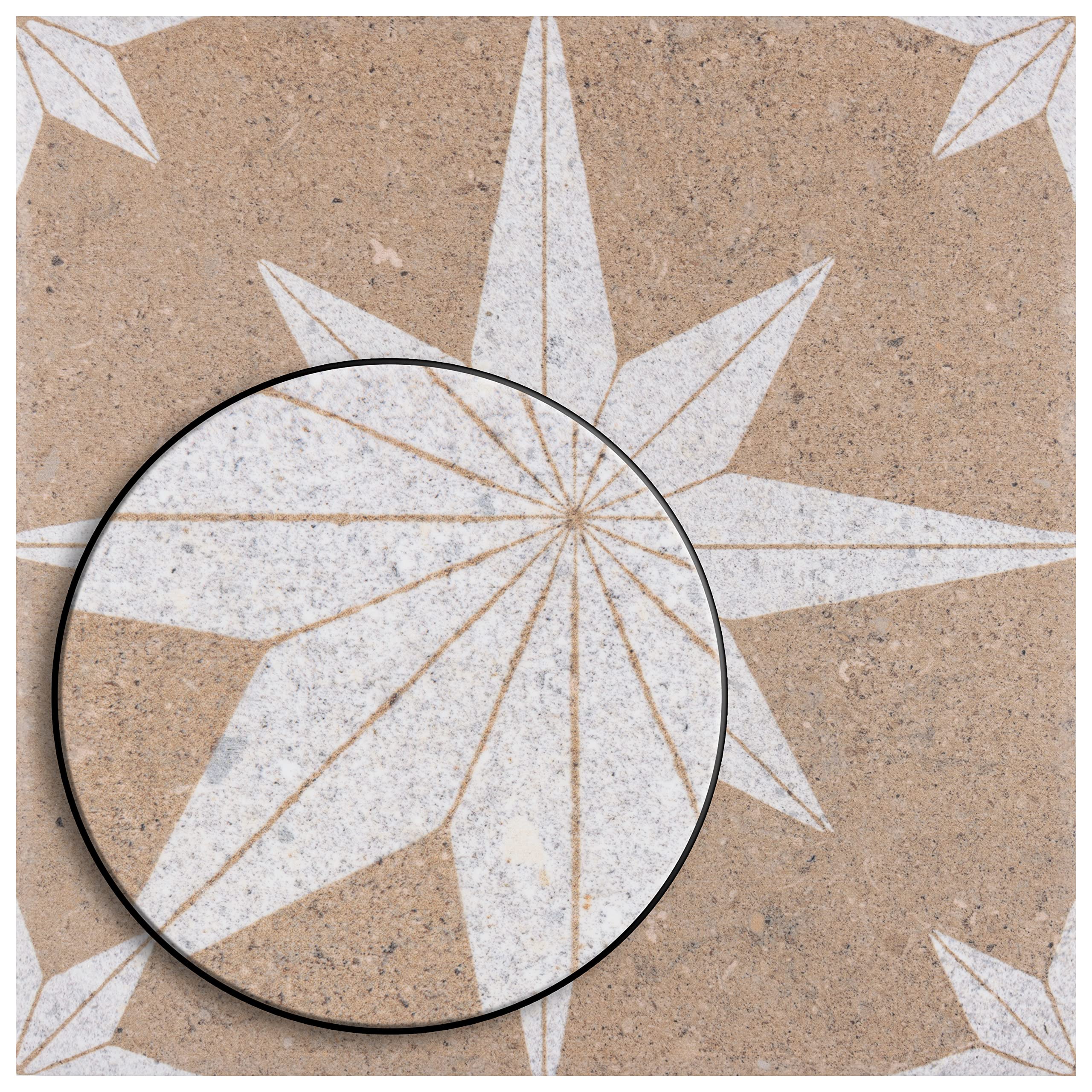 Merola Tile Compass Star Sand Stone 8x8 Inch Porcelain Floor & Wall Tile - Perfect for Kitchen Backsplash, Bathroom & Living Room Decor