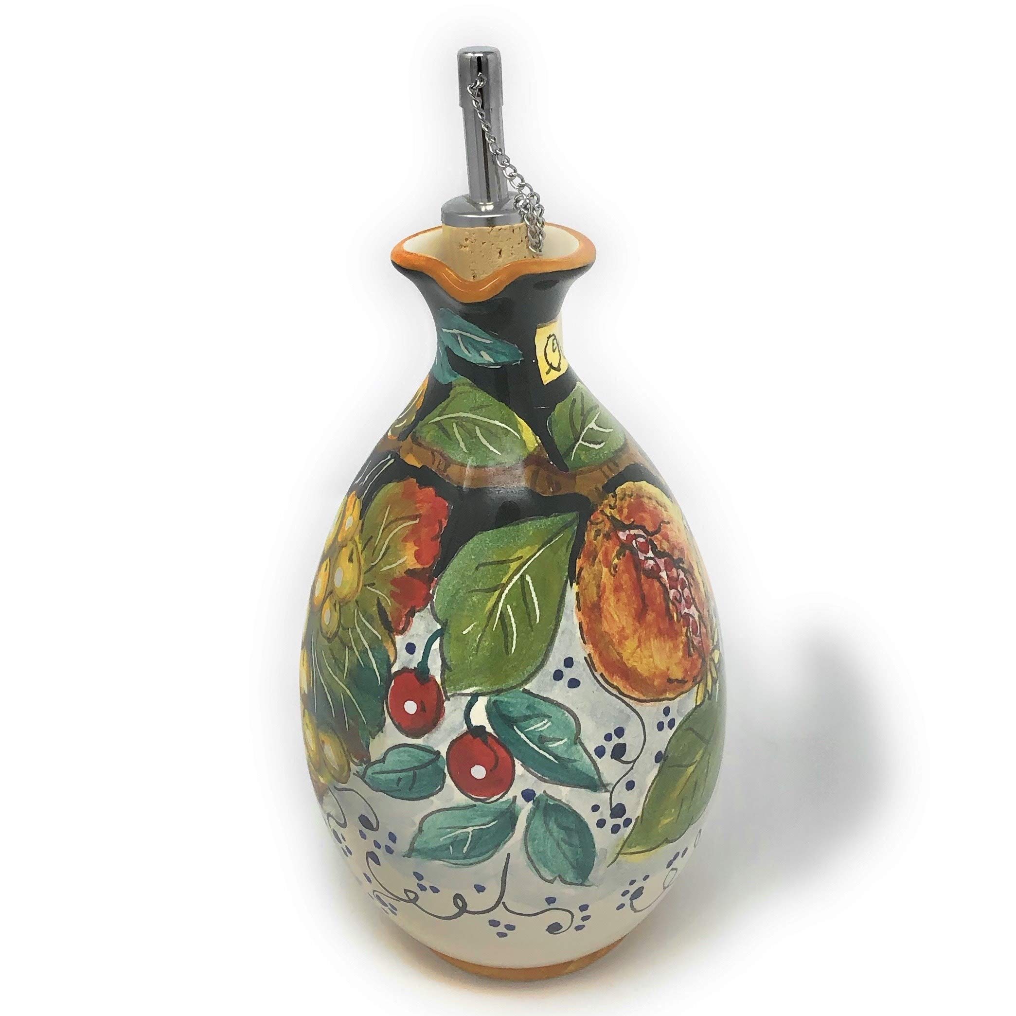 Hand Painted Italian Ceramic Oil Cruet - Tuscan Art Pottery from Florence, Italy | Perfect for Olive Oil, Vinegar & Kitchen Decor
