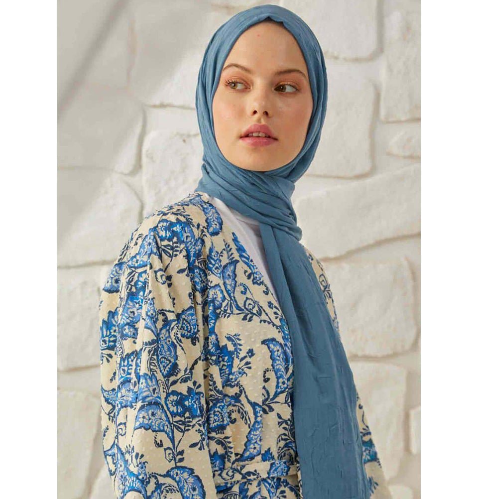 Breathable Bamboo Viscose Summer Hijab Shawl - Soft & Lightweight Scarf in Indigo Blue | Perfect for Daily Wear, Prayer, and Modest Fashion