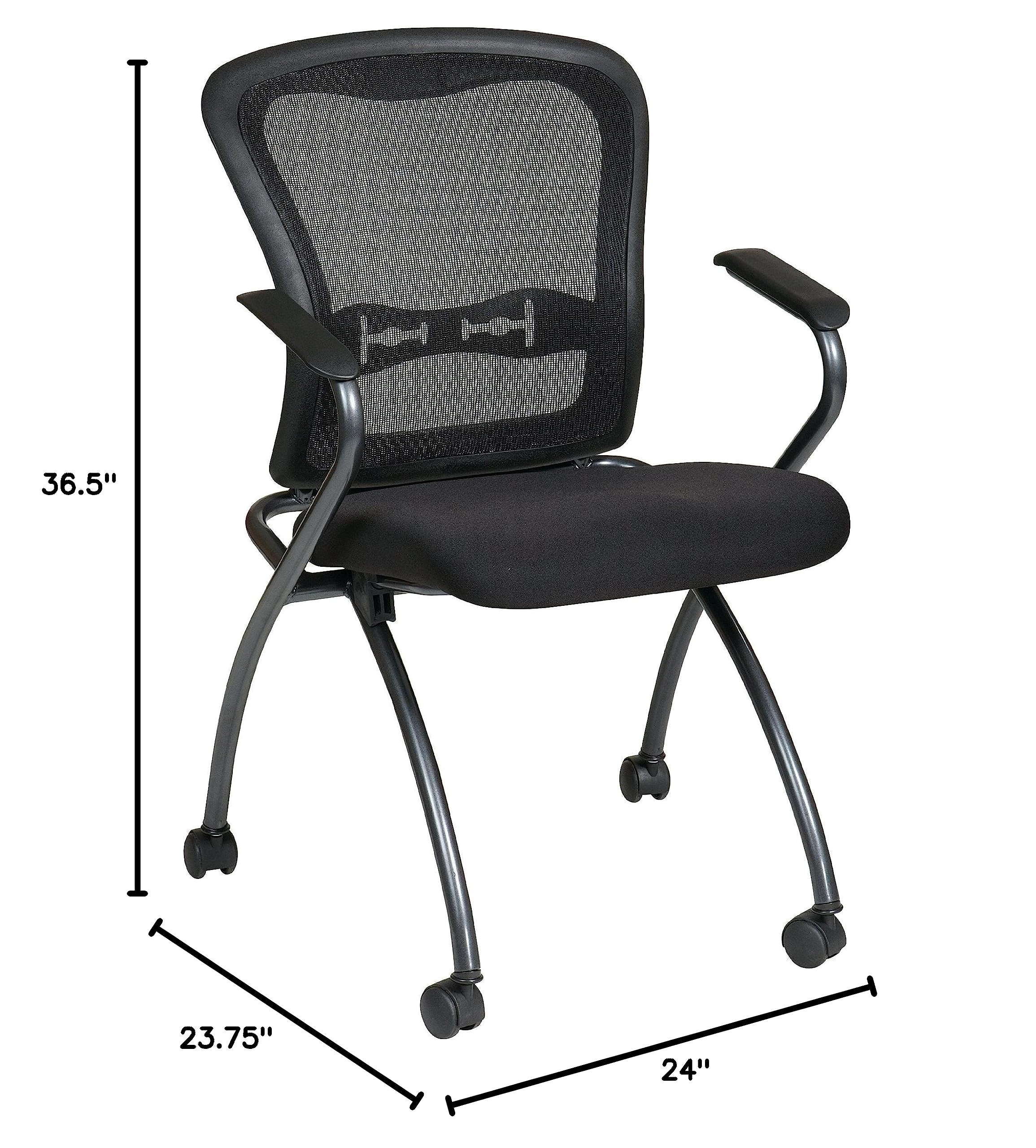 Office Star Deluxe ProGrid Breathable Mesh Back Folding Chair 2-Pack with Armrests - Titanium Finish Frame & Coal FreeFlex Technology - Perfect for Office, Conference Rooms, Events and Home Use