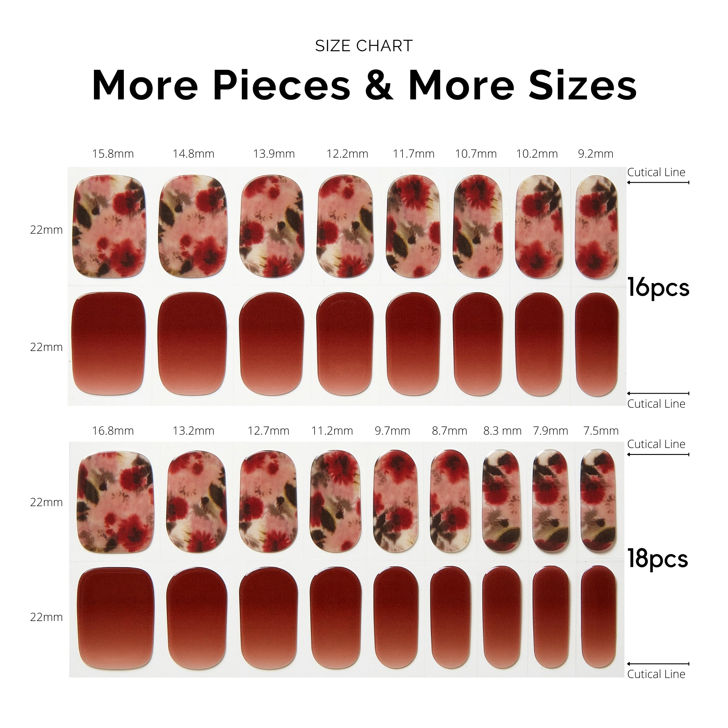 NAILOG 34 Pcs Semi Cured Gel Nail Strips Kit - Long Lasting Nail Wraps with Glossy Finish in Reddish Brown & Wildflowers | Includes UV Light (Buy 2 Get 1 Free) | Perfect for Salon Quality Manicures at Home, Parties & Special Occasions