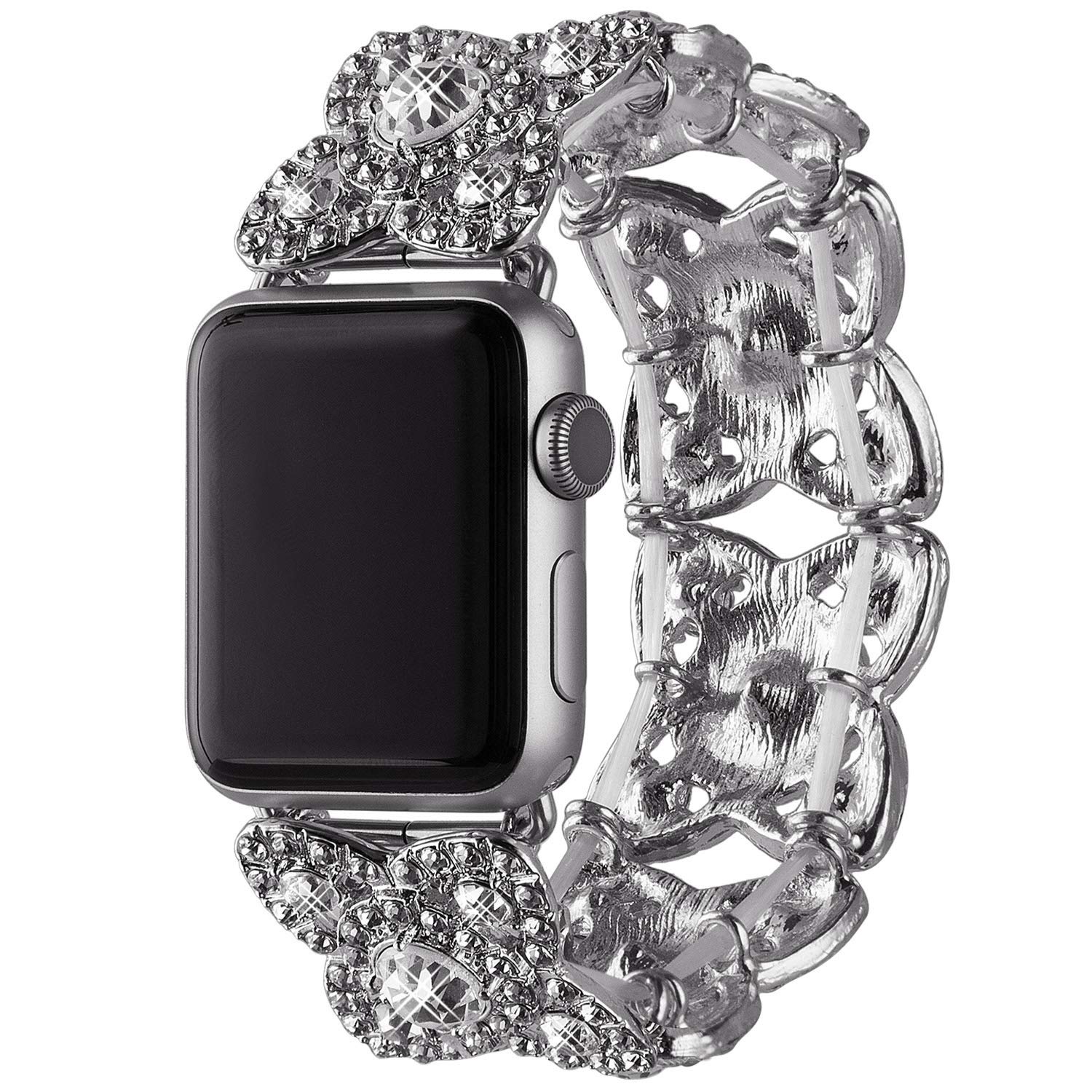 Vikoros Luxury Rhinestone Bracelet Bands for Apple Watch Ultra & Series 8/7/6/5/4/3/2/1/SE - 49mm 45mm 44mm 42mm 41mm 40mm 38mm - Bling Stretchy Metal Charm Strap for Women | Perfect for Parties, Weddings & Formal Occasions