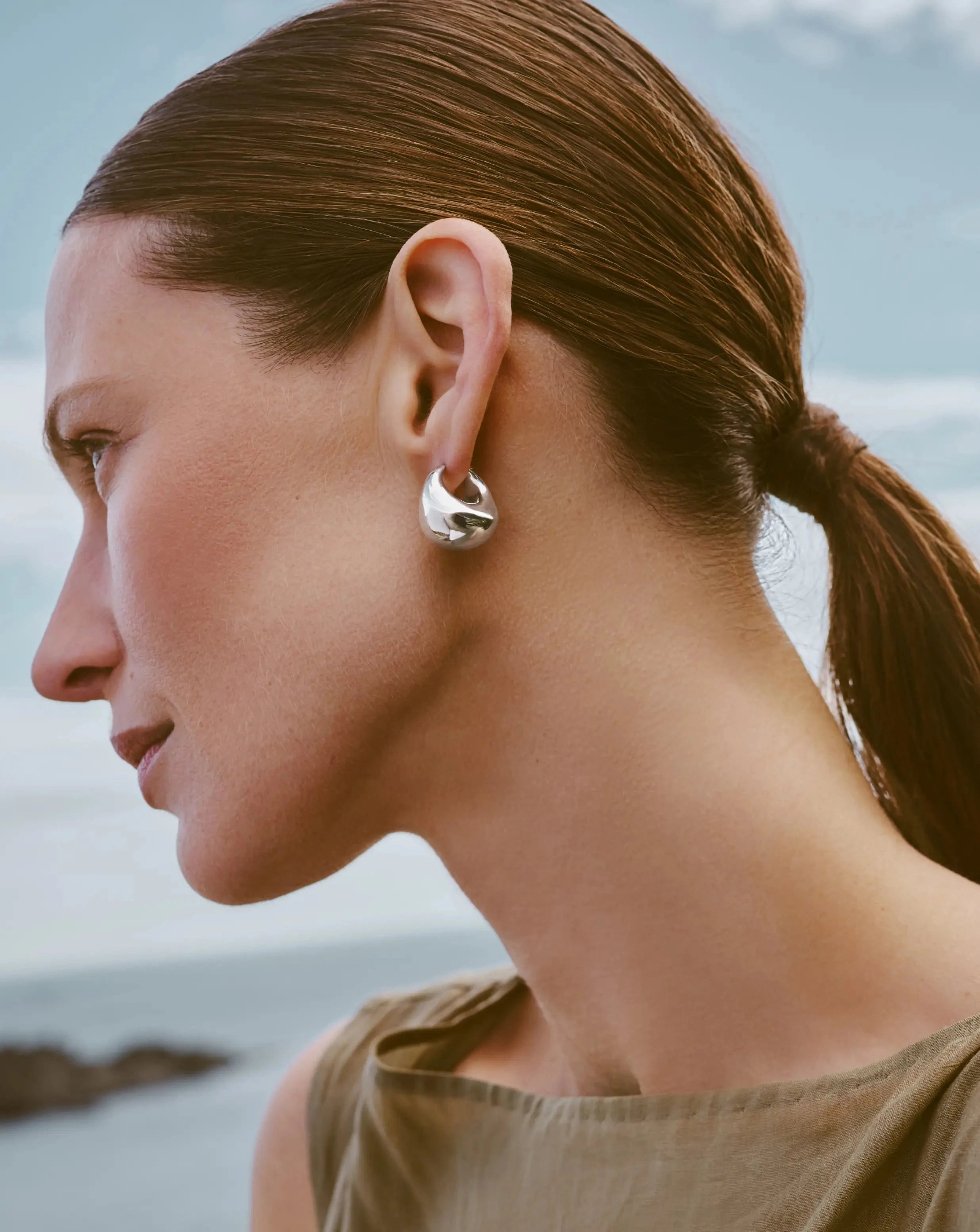 Stylish Sculptural Chubby Dome Medium Hoop Earrings - Silver Plated Jewelry for Women | Perfect for Everyday Wear, Parties & Special Occasions