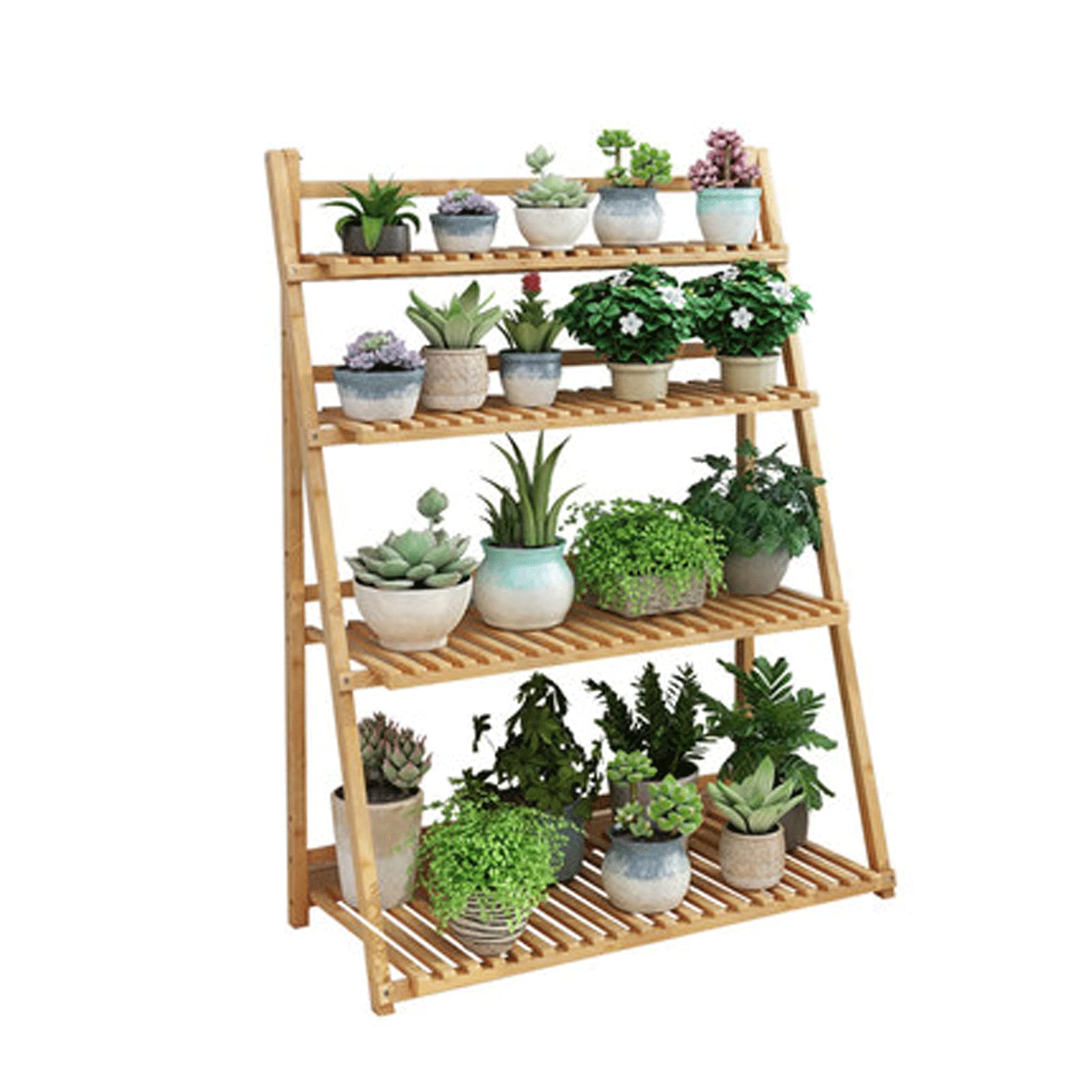 DKLE 4-Tier Bamboo Plant Stand - Indoor/Outdoor Folding Flower Display Shelf, Corner Ladder Planter (100CM) - Perfect for Balcony, Living Room & Garden Decor