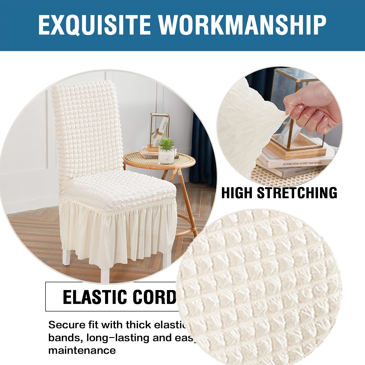 4-Pack Stretchable Washable Parsons Chair Slipcovers with Skirt - Beige Dining Room Chair Covers, Removable Seat Protectors for Kitchen, Party, Hotel, Restaurant & Wedding Ceremony Decor