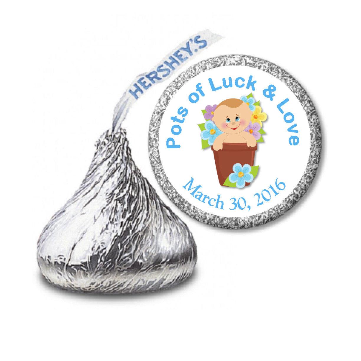 Lucky Pots Boy Stickers - Hershey Kisses Baby Shower Decorations for Gender Reveal, Nursery Wall Art & Party Favors