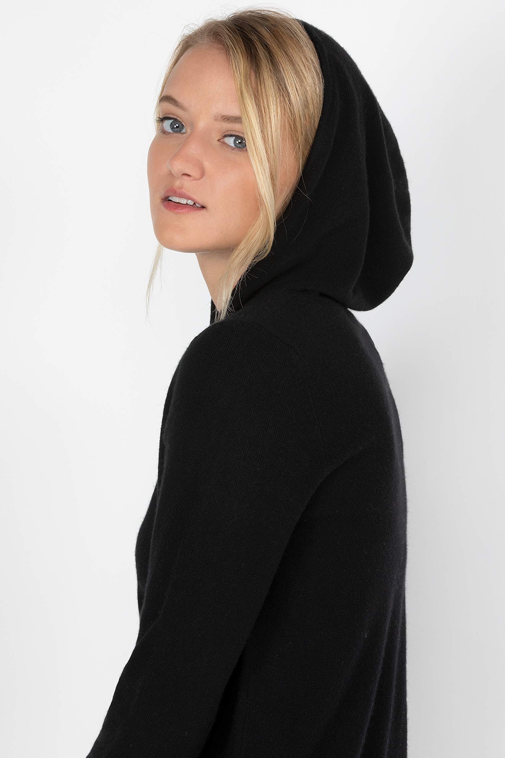 JENNIE LIU Women's 100% Pure Cashmere Zip-Up Hoodie Cardigan - Soft Long Sleeve Sweater for Fall & Winter | Cozy Lounge Wear, Office Outfits, Casual Street Style