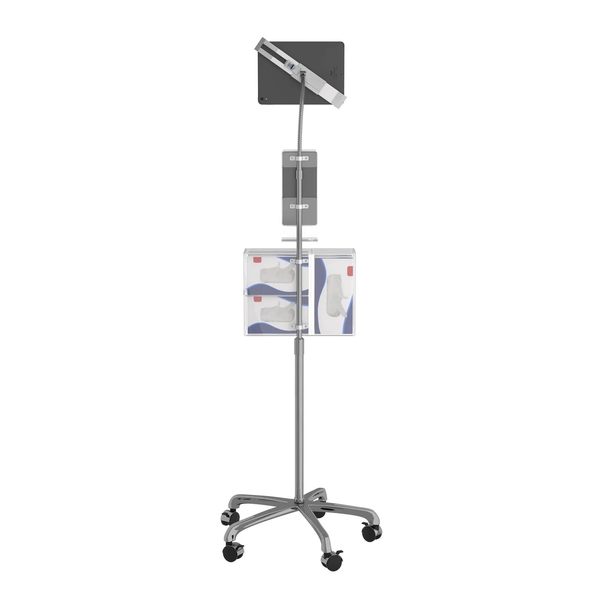 Heavy Duty Security Gooseneck Floor Stand with Sanitizing Station & Automatic Soap Dispenser - Perfect for Hospitals, Offices, and Public Spaces