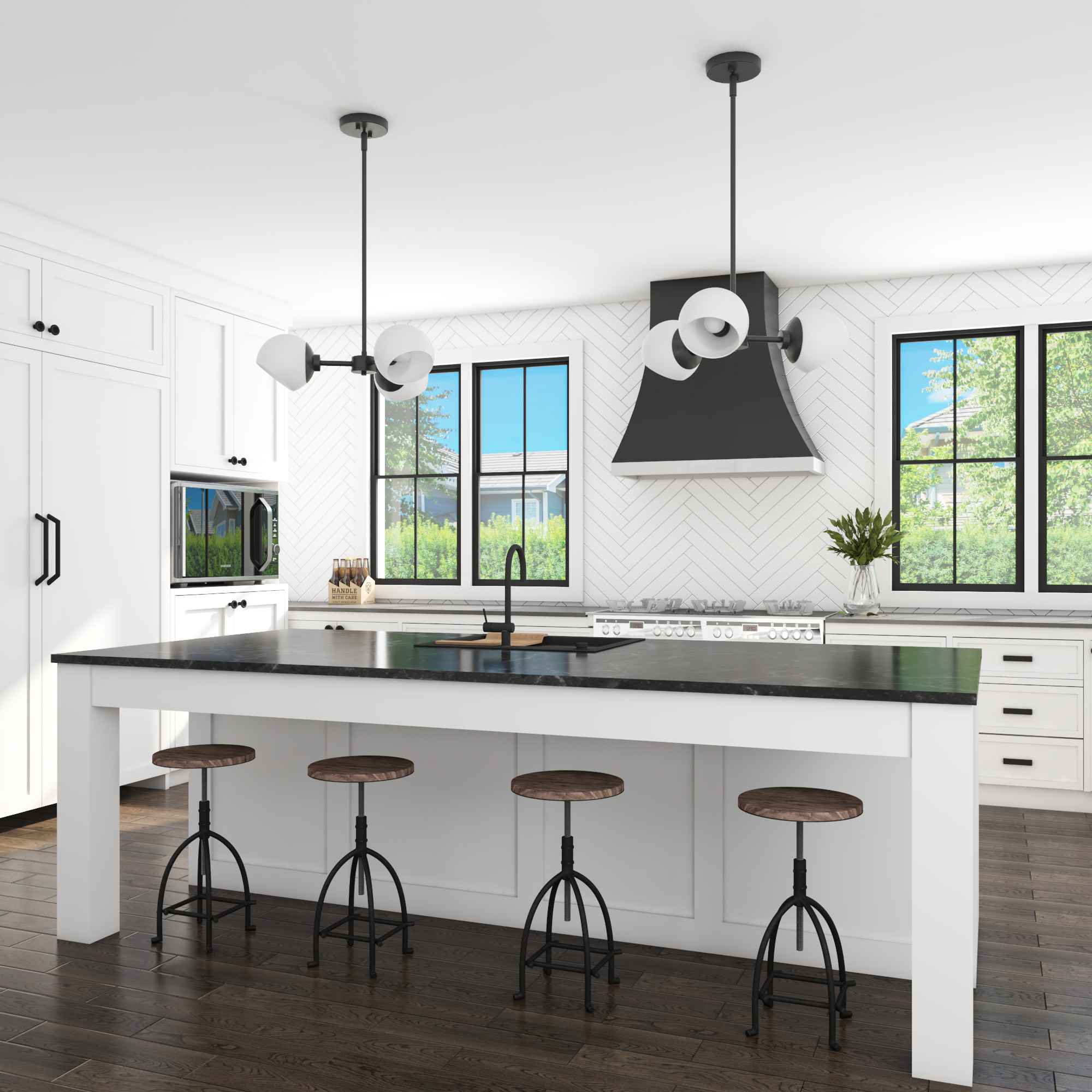 3-Light Stoll Chandelier with Opal Glass Shades - Matte Black Finish for Dining Room, Living Room or Bedroom Lighting