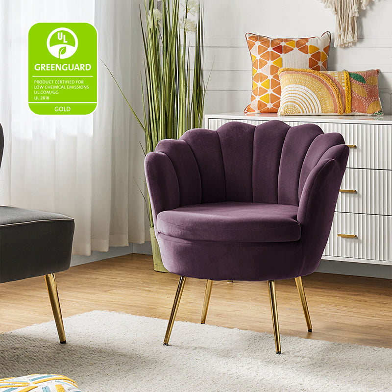 Evelia Velvet Scalloped Barrel Chair - Luxurious Velvet Accent Chair with Curved Back for Living Room, Bedroom & Office - Perfect for Reading Nook, Lounge Area or Home Decor