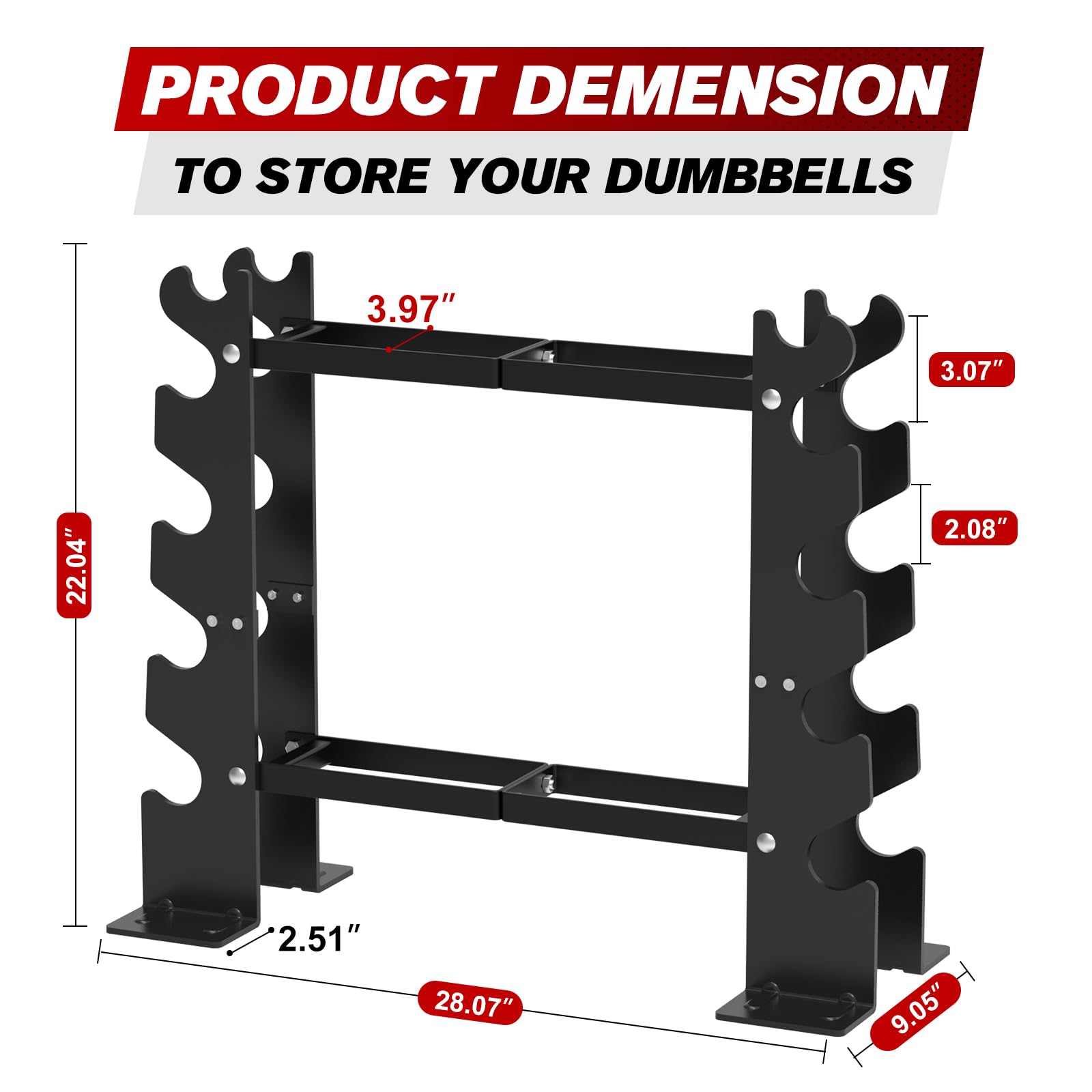 Dumbbell Rack Stand - 5-Tier 450LBS Capacity Weight Storage Organizer for Home Gym (Red & Black) | Heavy Duty Dumbbell Holder for Strength Training | Fits 8-30 LBS Dumbbells | Perfect for Garage, Basement & Home Workout Spaces