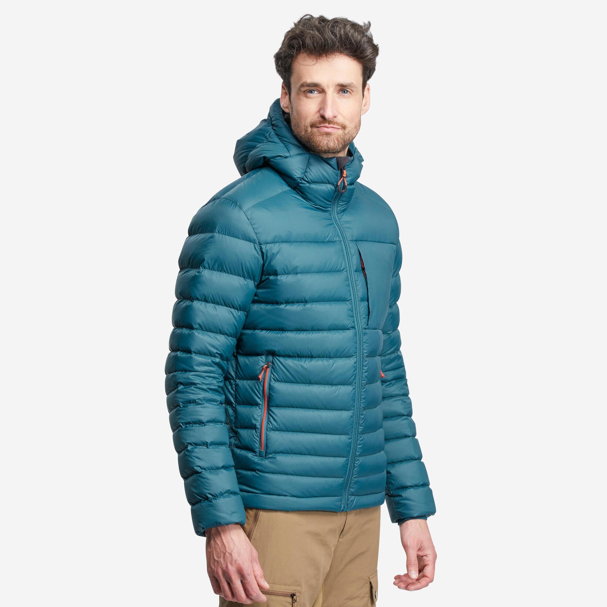 Forclaz MT500 Men's Hooded Padded Jacket for Mountain & Backpacking - Warm & Lightweight Down Coat for Hiking, Camping in Cold Weather (14°F)