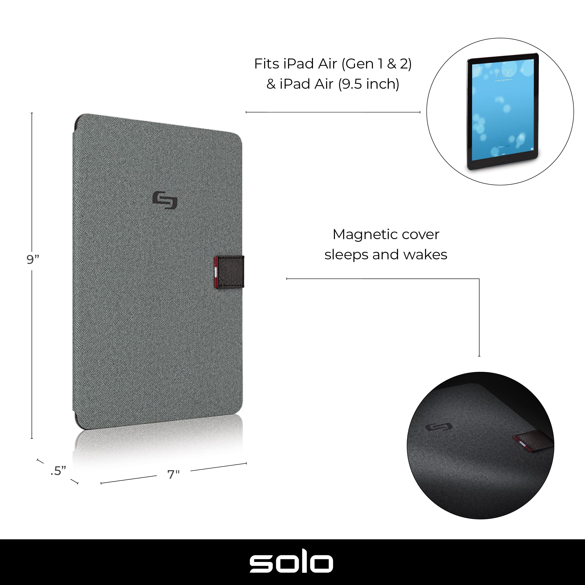 Solo New York Thompson iPad Air Slim Case - Lightweight Protective Cover for iPad Air (Grey) | Perfect for Work, Travel & Everyday Use
