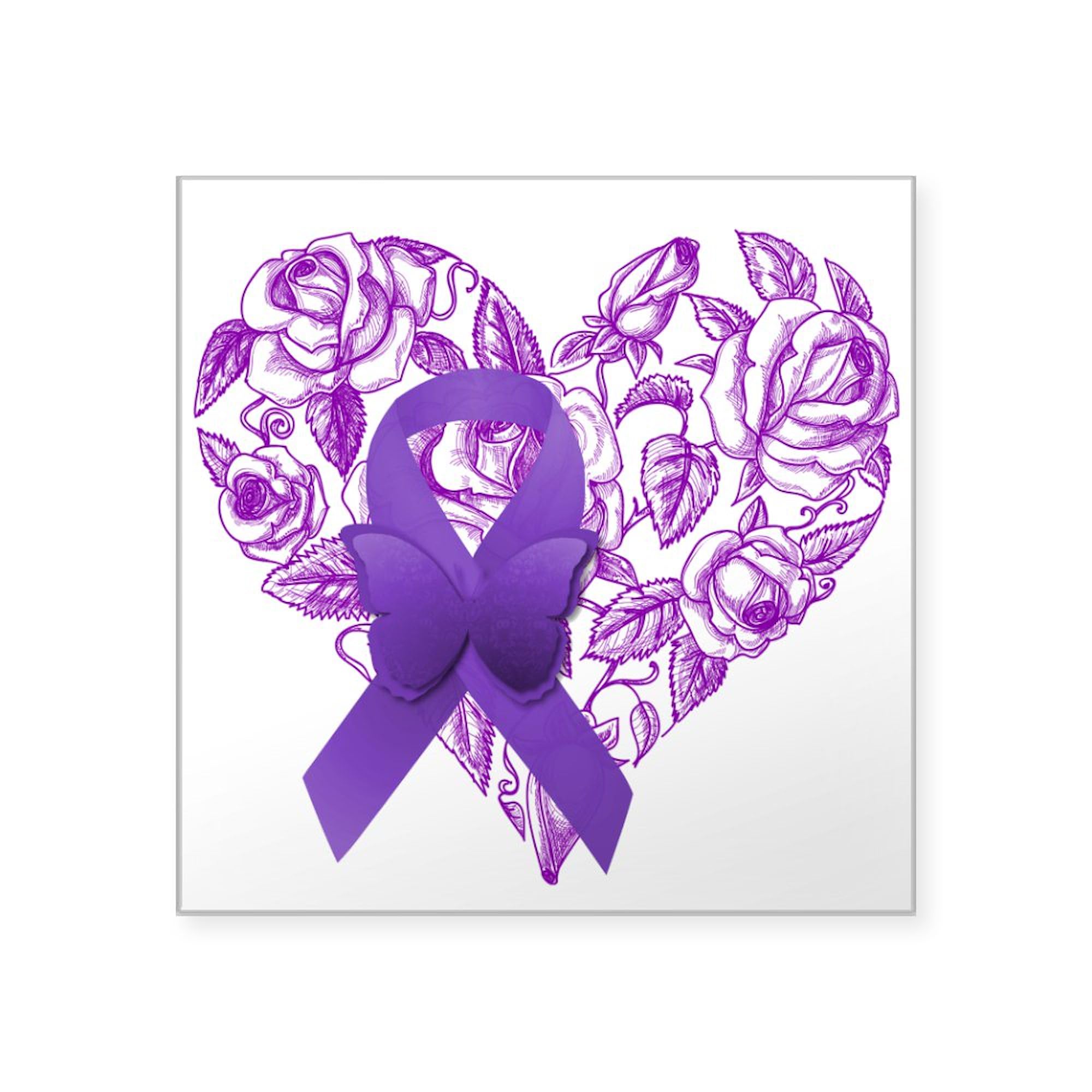 Purple Awareness Ribbon with Roses Sticker - Square Bumper Decal for Cars, Laptops & Windows | Breast Cancer Awareness, Support Ribbon Car Decoration