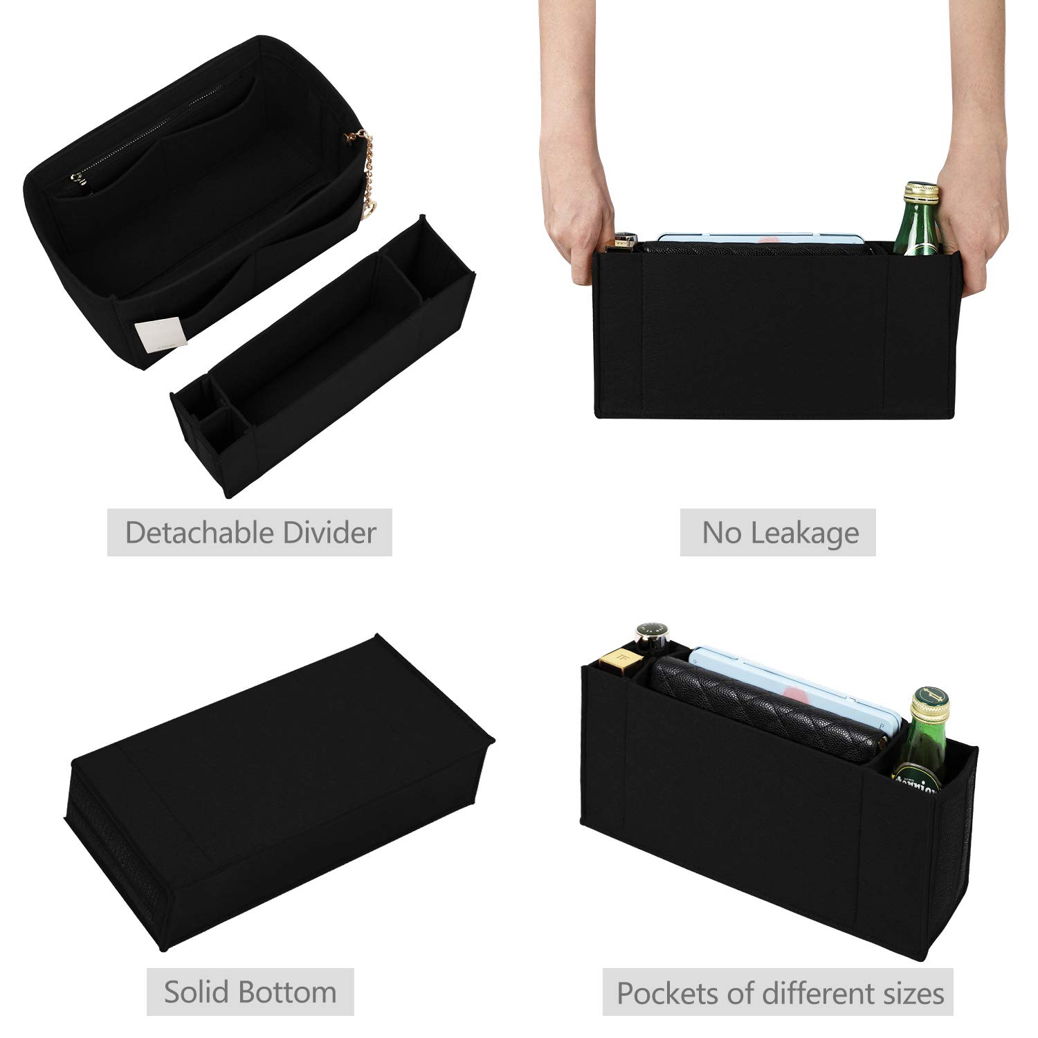 Premium Felt Purse Organizer Insert with Zipper & Sewn Bottom - Perfect Fit for Louis Vuitton Speedy, Neverfull, Graceful (6 Size Options) - Ideal for Travel, Work & Daily Organization