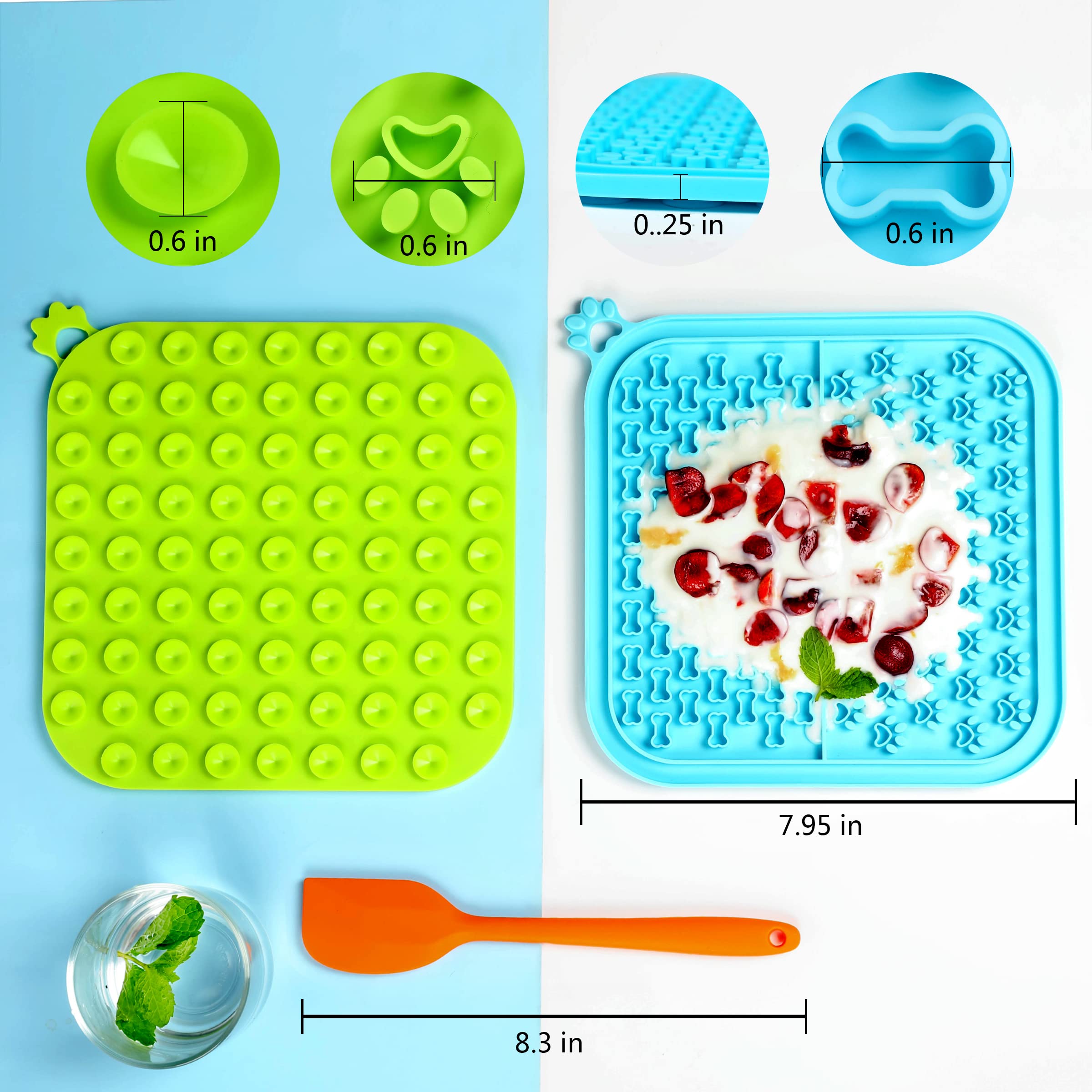 Non-Slip Lick Mat for Dogs - 2 Pack Slow Feeder with Suction Cups - Anxiety Relief & Mental Stimulation - Includes Scoop Spatula for Dog Treats & Cat Food (Blue & Green) - Perfect for Bath Time, Grooming & Mealtime Enrichment