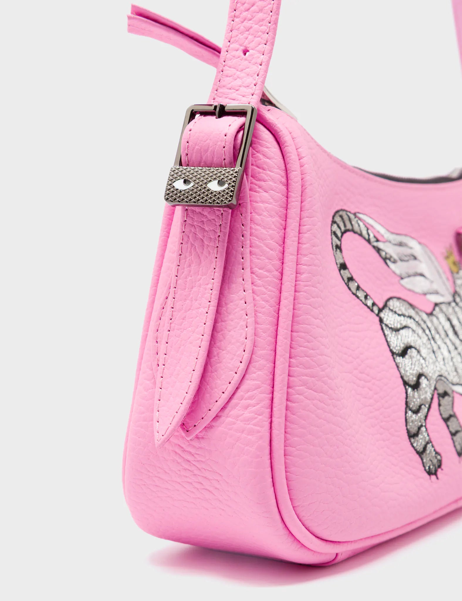 Lucas Hobo Mini Soft Neon Pink Handbag with Winged Tiger Embroidery - Stylish Crossbody Purse for Women, Perfect for Parties, Dating & Daily Use