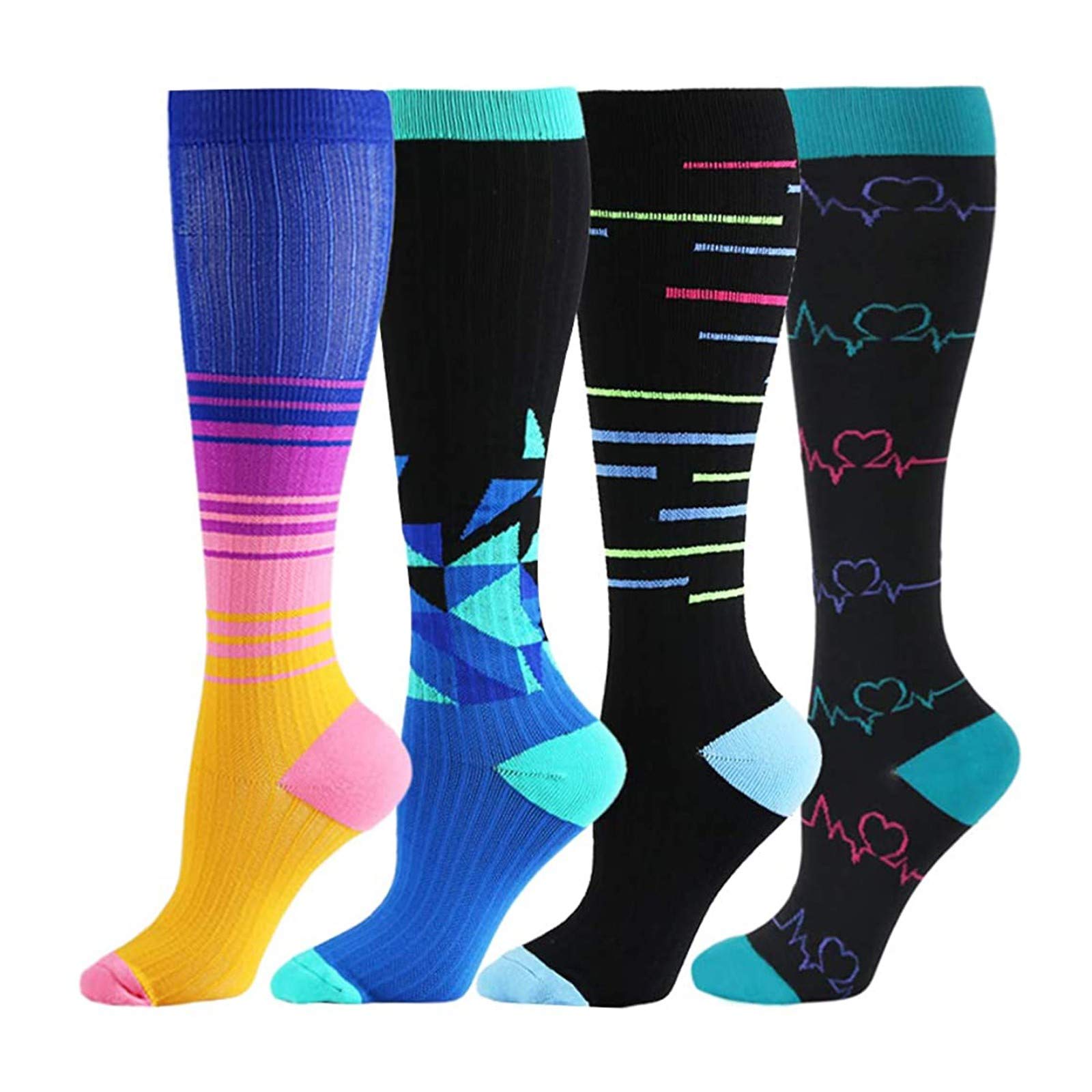 Unisex 4 Pairs Compression Sports Socks for Running, Hiking & Workout - Breathable Calf Support Socks (P1005) - Perfect for Athletes & Active Lifestyles