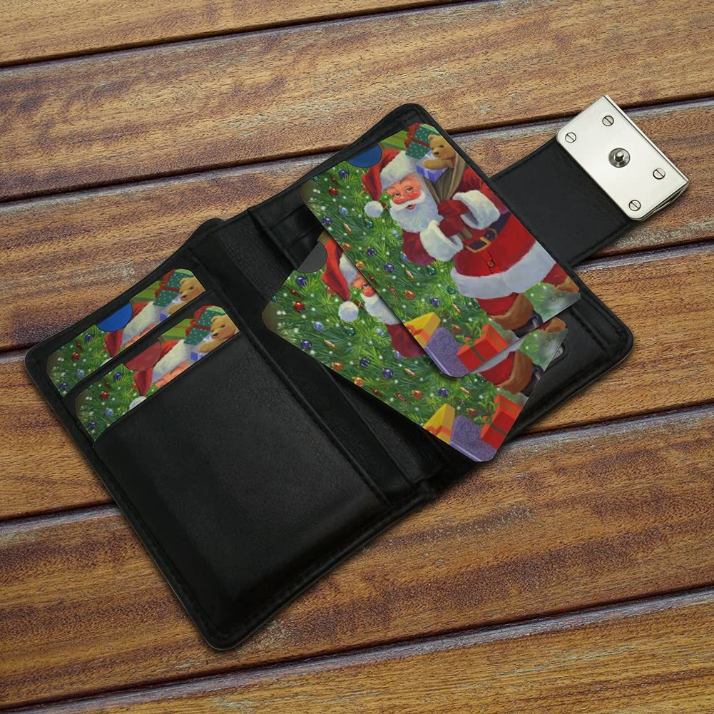 Santa Claus Christmas Toy Bag with RFID Blocking Credit Card Holder - Set of 4 Wallet Protectors for Holiday Gift Storage & Travel Security