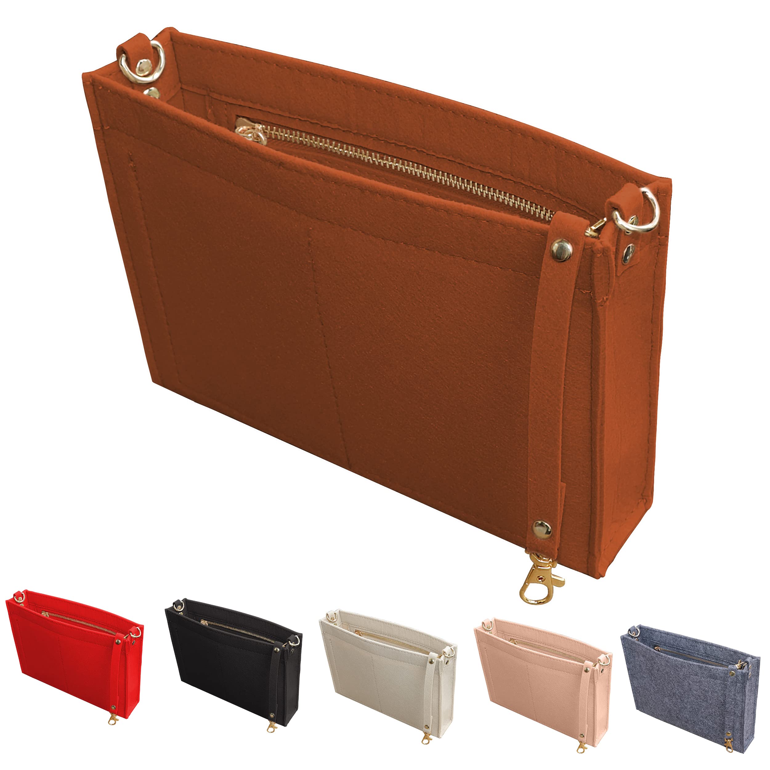 MISIXILE Felt Purse Insert Organizer with Zipper & Gold Buckles - Handbag Organizer for Toiletry Pouch (19-26