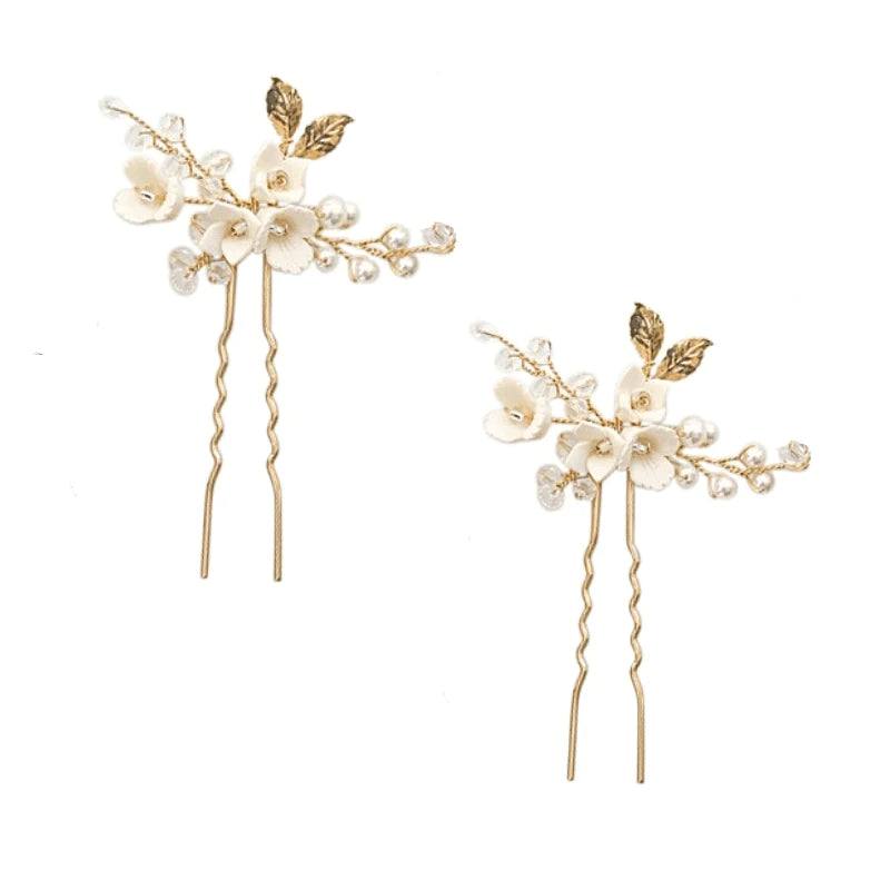 Elegant Gold Bridal Hair Pins with Sparkling Crystals & Pearls - Wedding Hair Accessories for Brides, Bridesmaids & Special Occasions