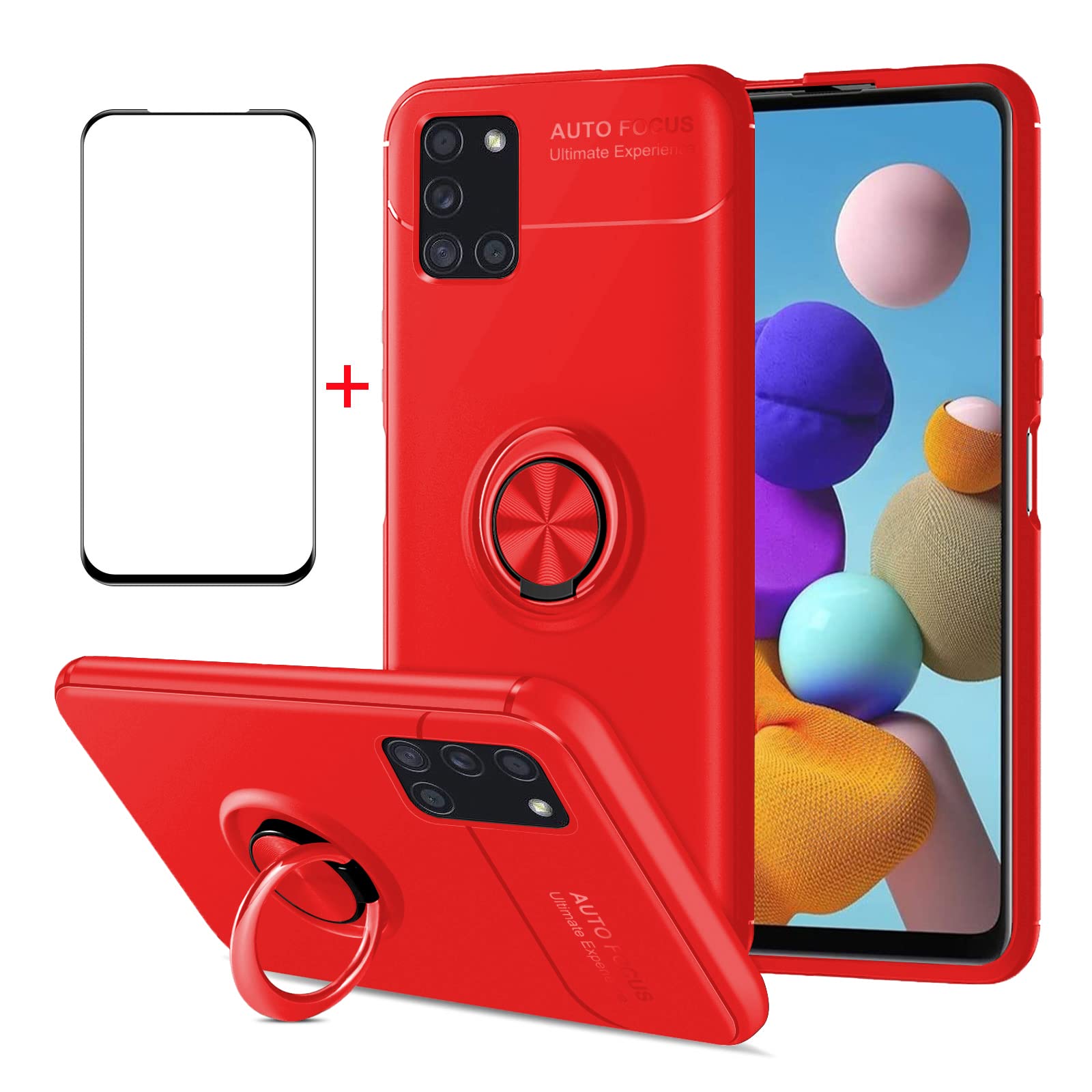 Premium Shockproof Carbon Fiber Case with Tempered Glass Screen Protector for Samsung Galaxy A22 5G (6.6