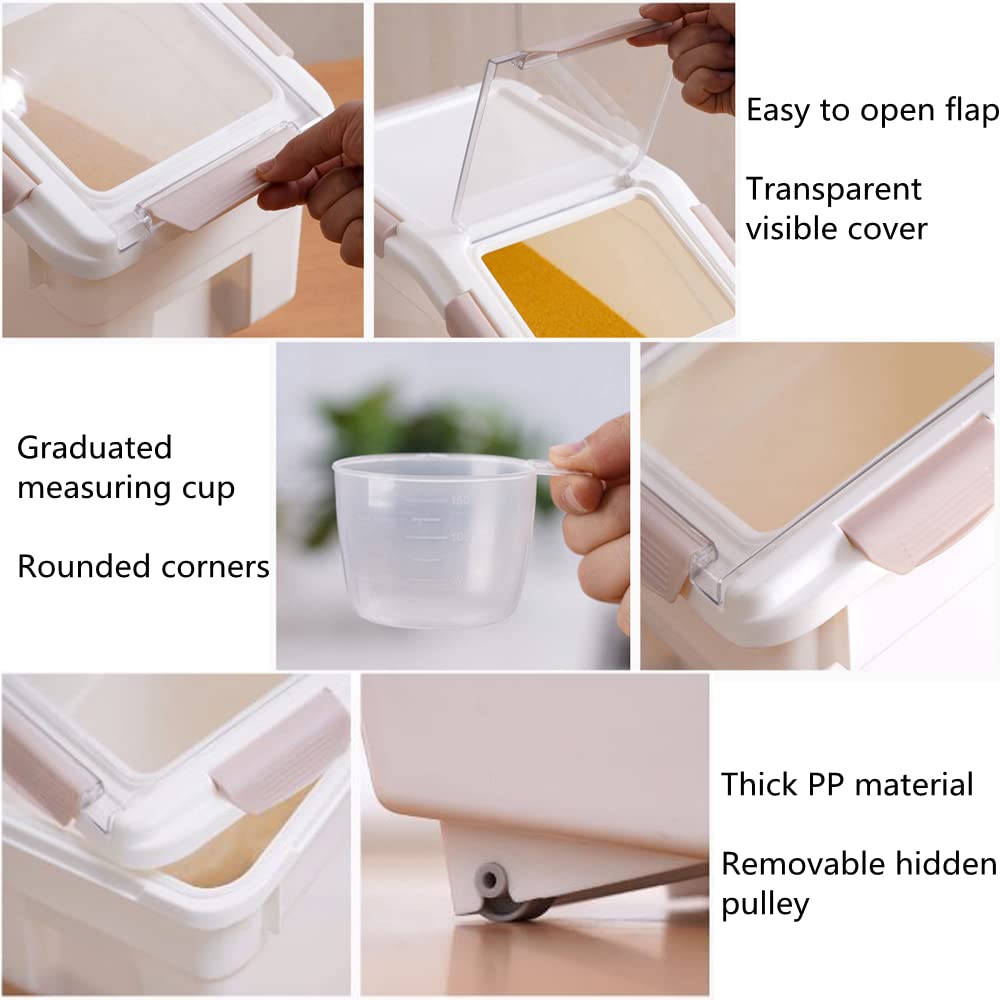 Airtight Dog Food Storage Container with Wheels - Large Pet Food Bin for Rice, Grain & Dry Food - Easy Roll Dispenser for Dogs & Cats - Perfect for Home, Garage or Pet Store (Gray)