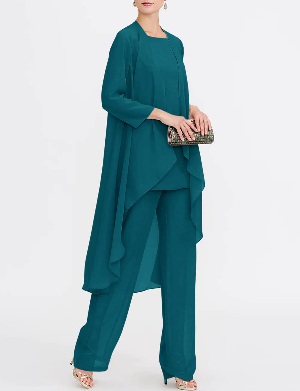 Elegant Chiffon Mother of The Bride Pant Suits 3-Piece Set - Formal Wedding Outfit & Evening Gown for Women - Perfect for Weddings, Receptions & Special Occasions