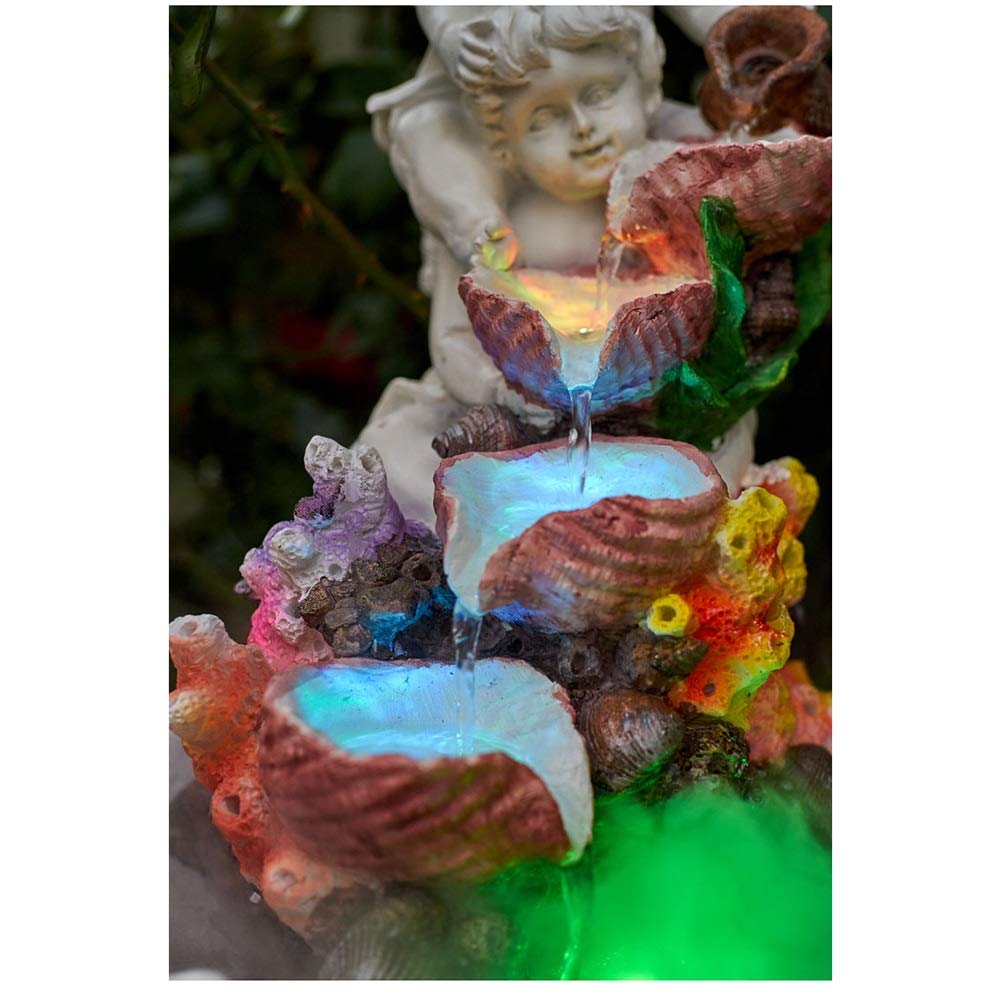 LLRZ Modern Angel Desk Fountain with LED Light - Indoor Tabletop Waterfall Decor for Living Room, Office, Meditation & Relaxation - White Cascading Water Fountain for Home & Workspace