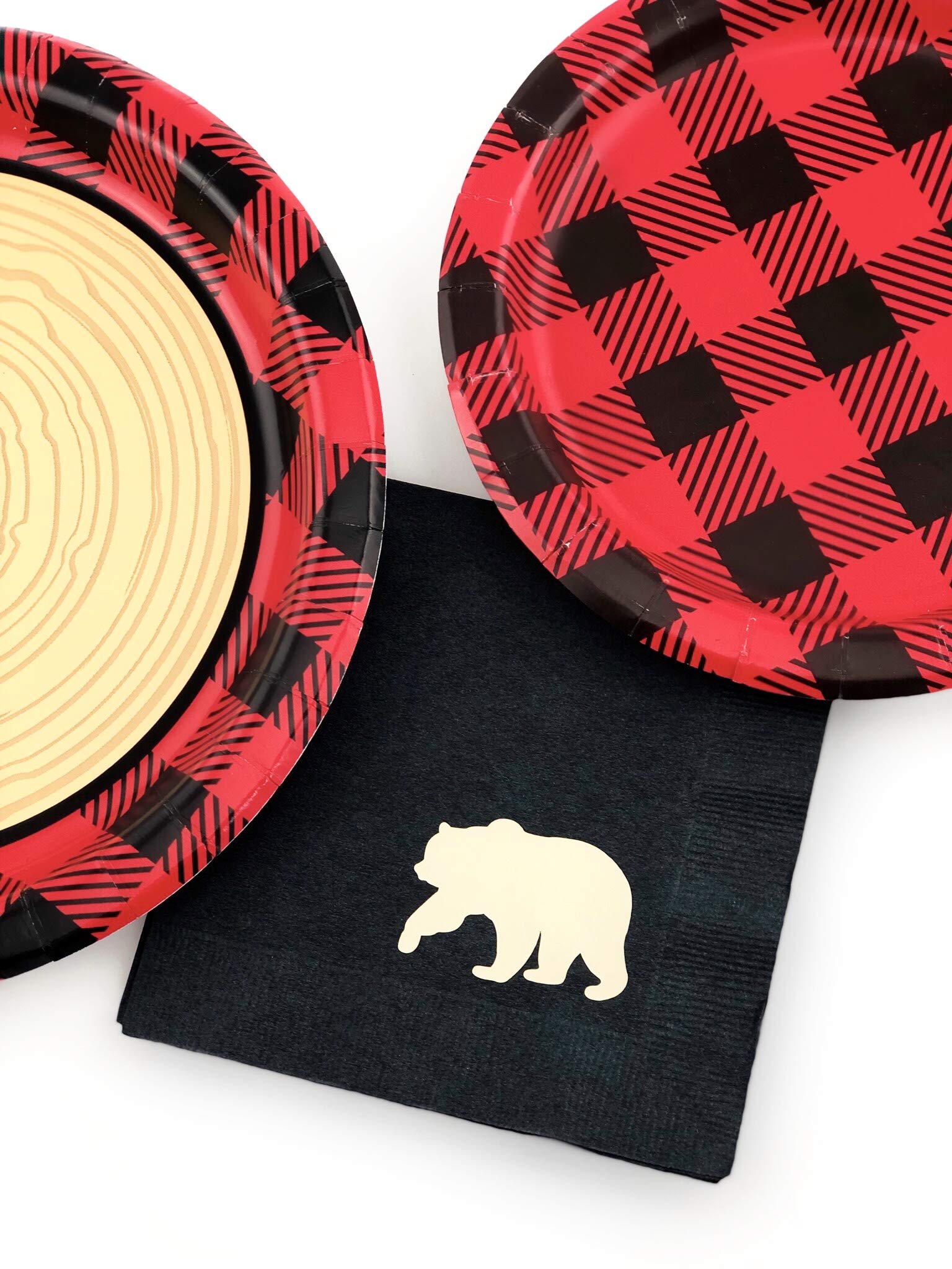 Buffalo Plaid Party Set - 16 Paper Plates & Napkins for Lumberjack Birthday, Bear Theme Baby Shower, Camping Party & Rustic Wedding Decorations
