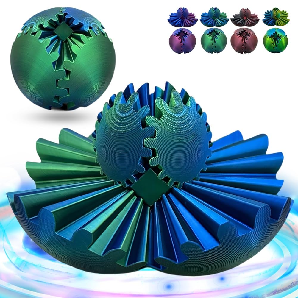 3D Printed Gear Ball Fidget Toy - Stress Relief & Anxiety Relaxation Gear Sphere, Spin Ball Cube for Desk, Office, Home & Travel - Perfect for ADHD, Focus & Sensory Play