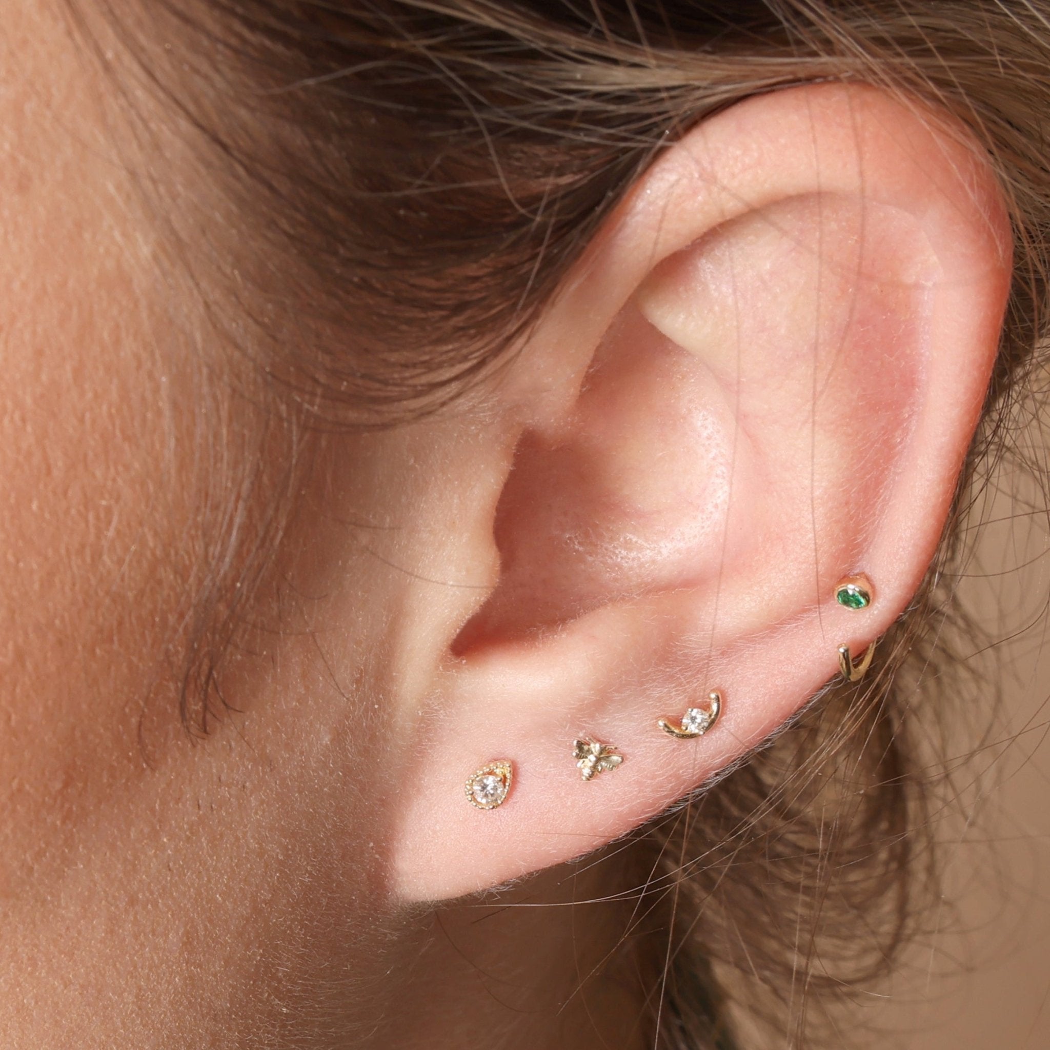 14K Solid Yellow Gold Diamond Paisley Flat Back Stud Earrings with Milgrain Detailing - Perfect for Weddings, Parties & Everyday Elegance
