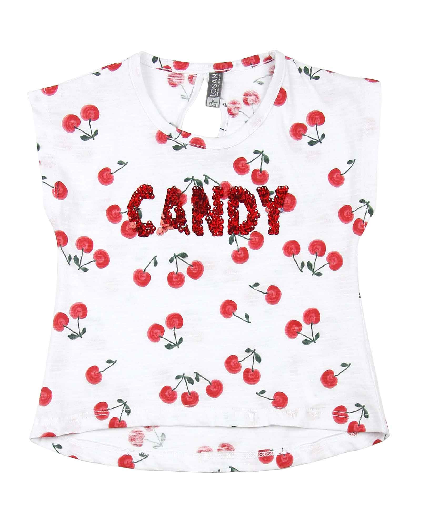 Losan Girls' Cherry Print Tops for Ages 2-7 Years | Cute Summer Blouses & Playtime Tees for Toddlers & Kids