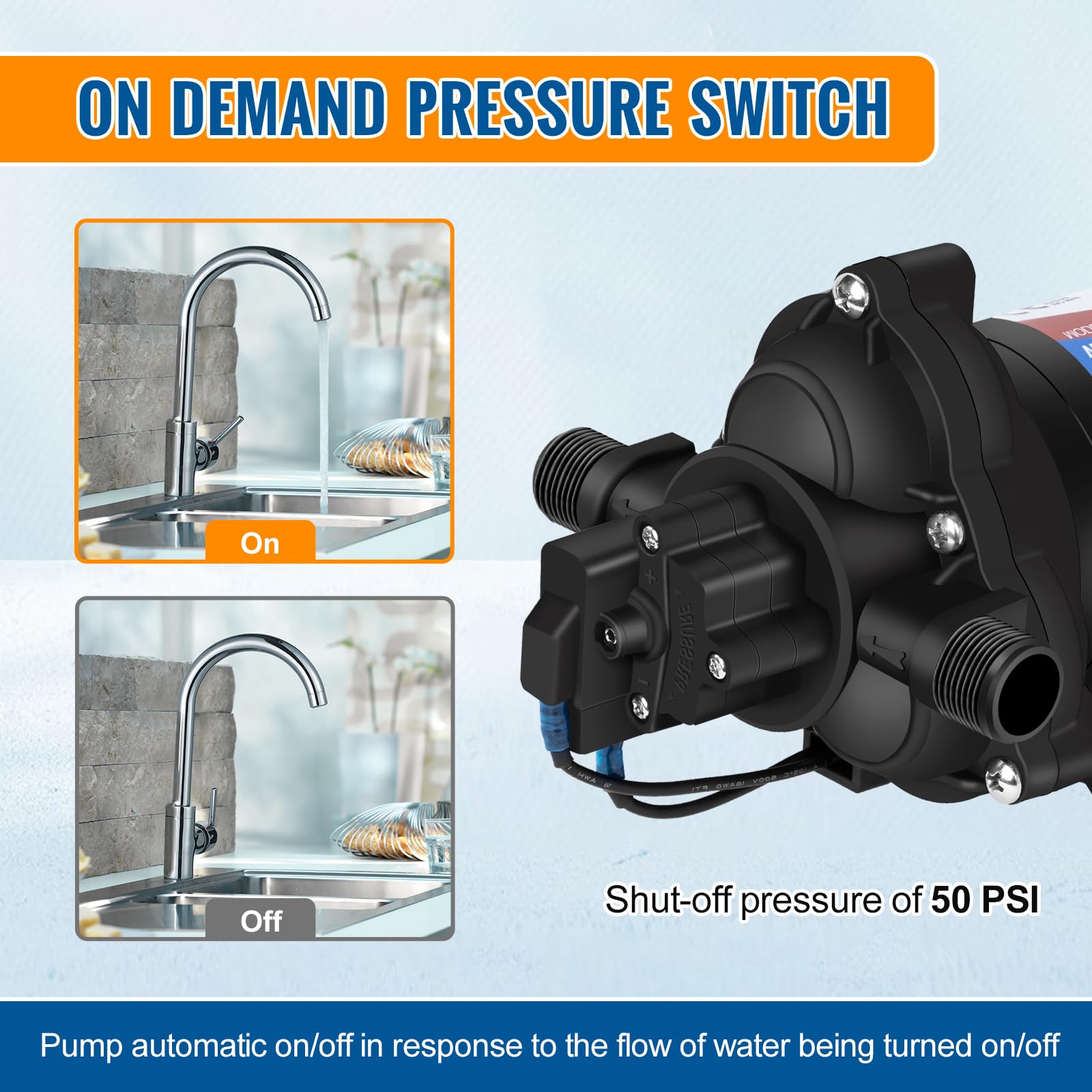 YOUNGTREE 110V Industrial Water Pressure Diaphragm Pump 4.0GPM 50PSI - Electric Water Transfer Pump for RV, Irrigation, Home, Pool Draining & Sprinkler System - Includes Garden Hose Adapters - Perfect for Watering Gardens, Filling Tanks & Emergency Flood Control