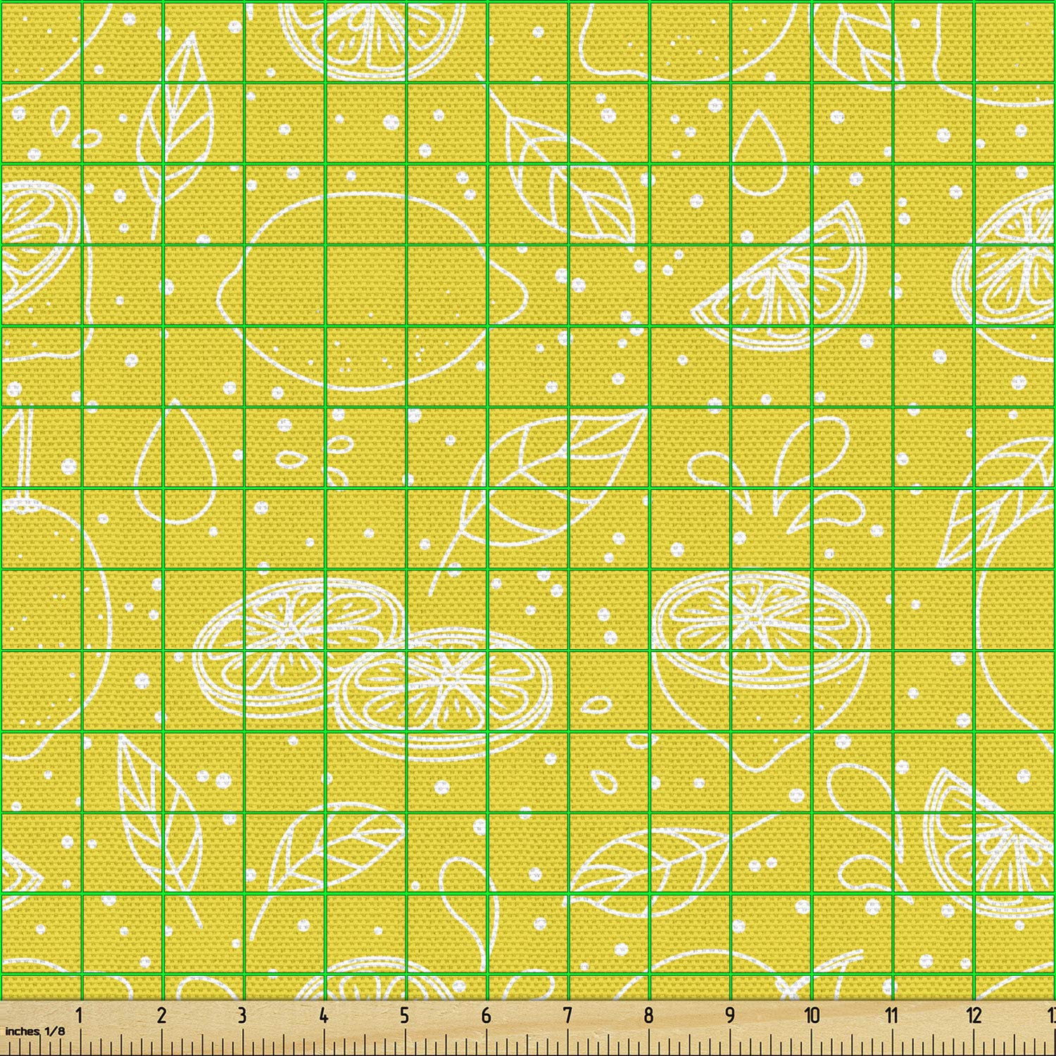 Ambesonne Yellow White Fabric - Lemons Leaves Design for Upholstery & Home Decor