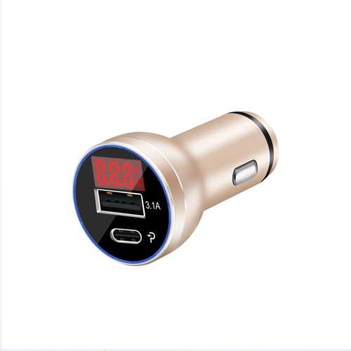 Bakeey D9P 18W Dual Port USB C Fast Car Charger with LED Digital Voltage & Current Display - Perfect for iPhone, Android & iPad Charging on Road Trips