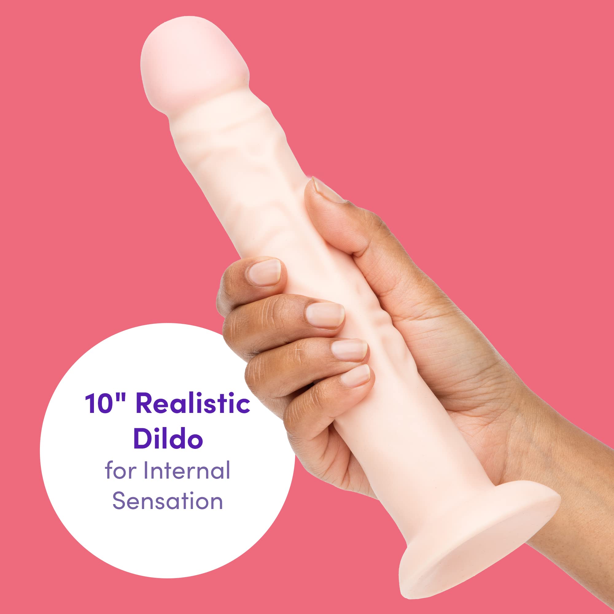 Realistic 10 Inch Large Dildo with Strong Suction Cup - Lifelike Adult Sex Toy for Women & Couples - Harness Compatible Strap On - Waterproof Body-Safe Silicone - Perfect for Solo Play, Couples Fun & BDSM Scenes - Flesh Pink