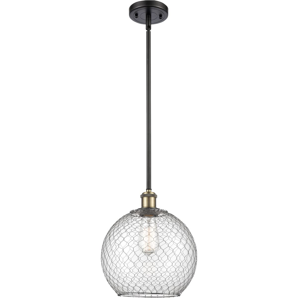 Vintage Farmhouse Chicken Wire 1-Light Pendant Light - Black Antique Brass - Ballston Collection - Rustic Kitchen Island Lighting for Dining Room, Bar, or Entryway