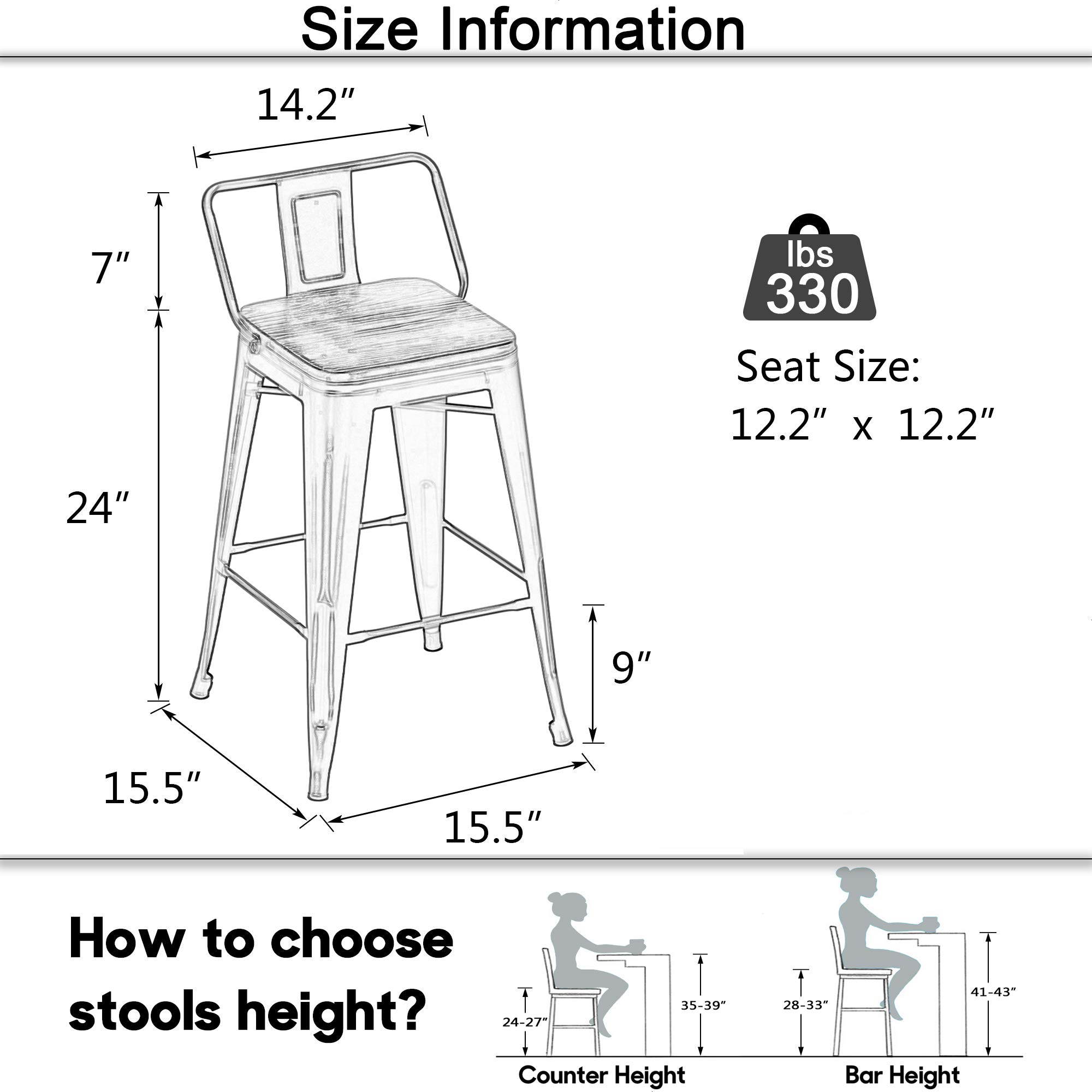Aklaus 24 Inch Swivel Bar Stools Set of 4 - Metal Counter Height Stools with Backs, Farmhouse Style, Matte Black - Perfect for Kitchen Islands, Breakfast Bars & Home Decor