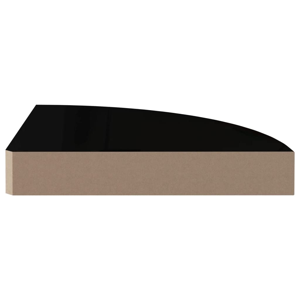 Corner Floating Shelves Wall Mounted - High Gloss Black MDF Display Shelf for Bathroom, Bedroom, Kitchen & Garage - 9.8