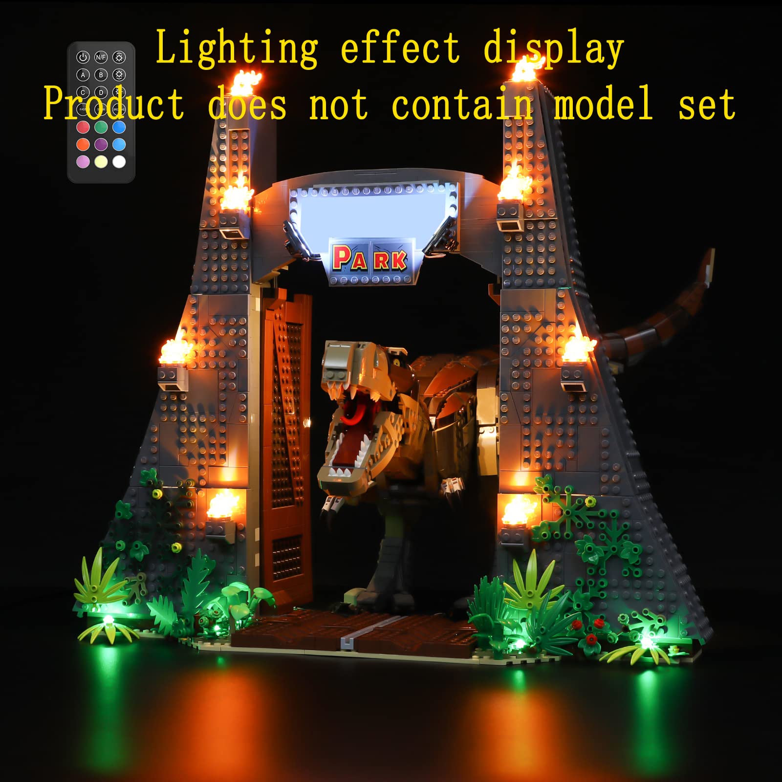 GEAMENT LED Light Kit with Remote Control for LEGO Jurassic Park T-Rex Rampage 75936 Building Set - DIY Lighting Solution for Jurassic World Dinosaur Models (Bricks Not Included) - Perfect for Night Displays & Collector Showcases