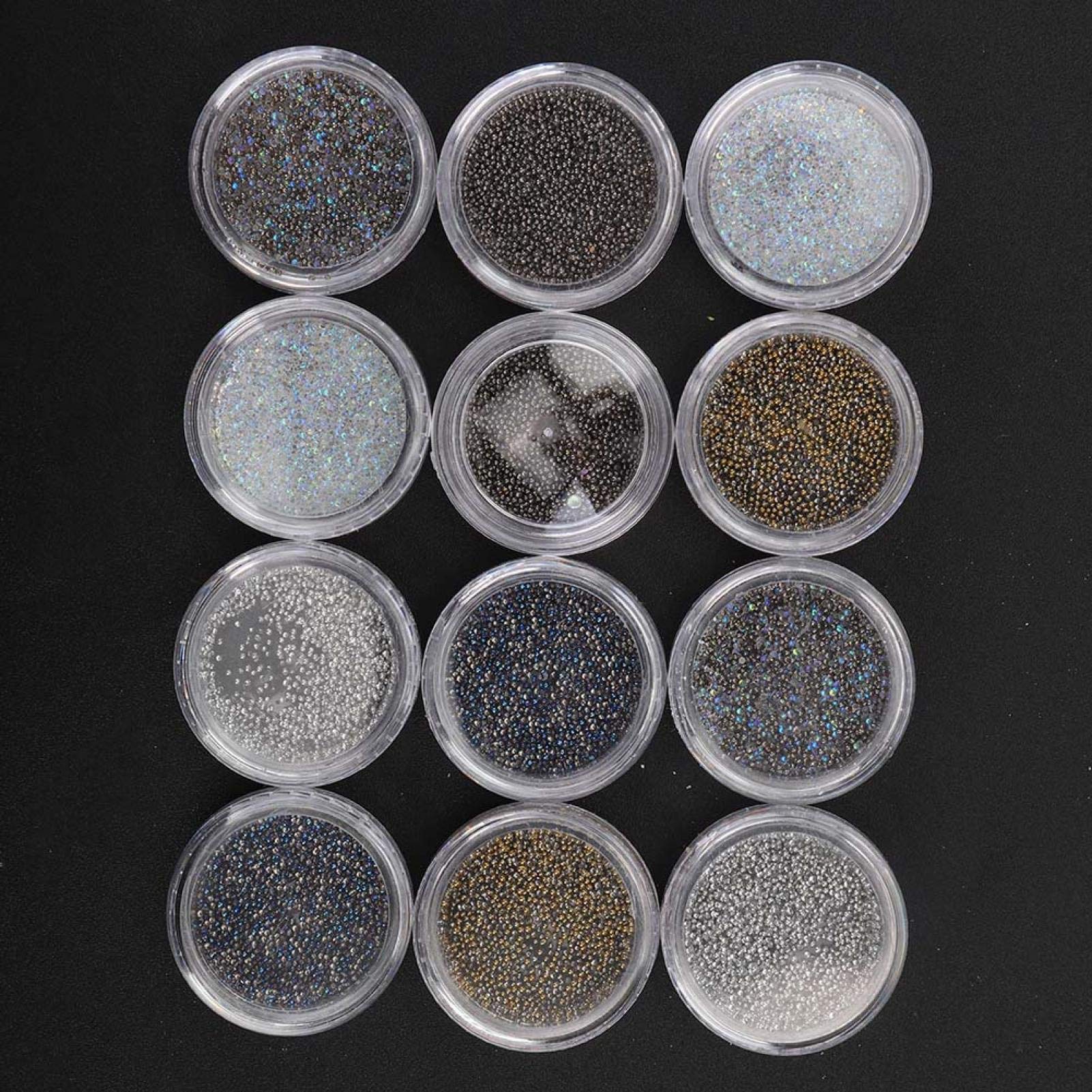 12 Grid DIY Nail Beads Kit - Plastic Glitter Rhinestones for Nail Art, Manicure Decorations & 3D Nail Tips - Perfect for Salon, Home DIY & Party Nail Designs