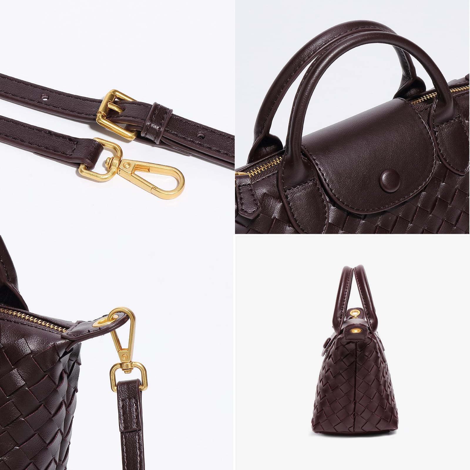 Mini Braided Leather Women's Top Handle Handbag - Small Luxury Satchel for Travel, Work & Everyday Use