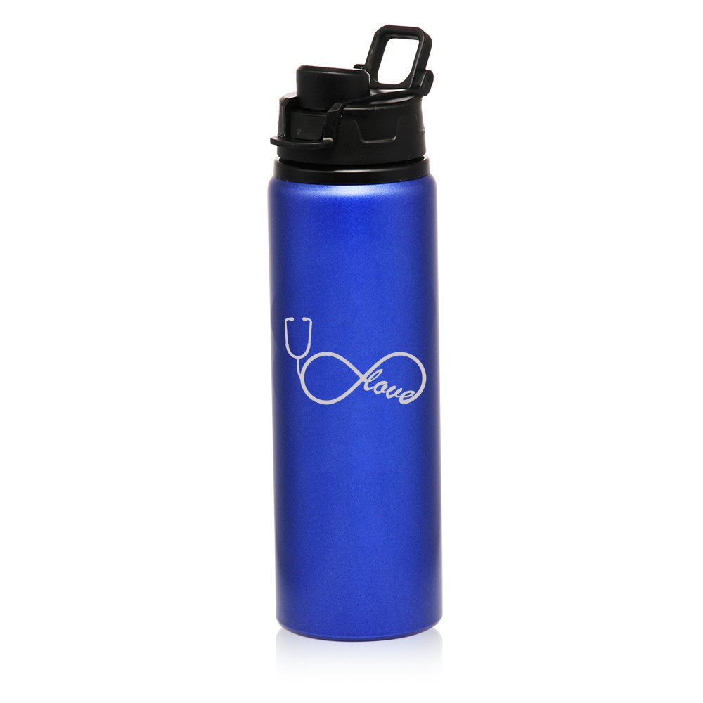 25 oz Aluminum Sports Water Bottle - Insulated Travel Bottle for Gym, Hiking & Outdoor Activities - Infinity Love Design - Perfect for Nurses & Healthcare Workers with Stethoscope Holder