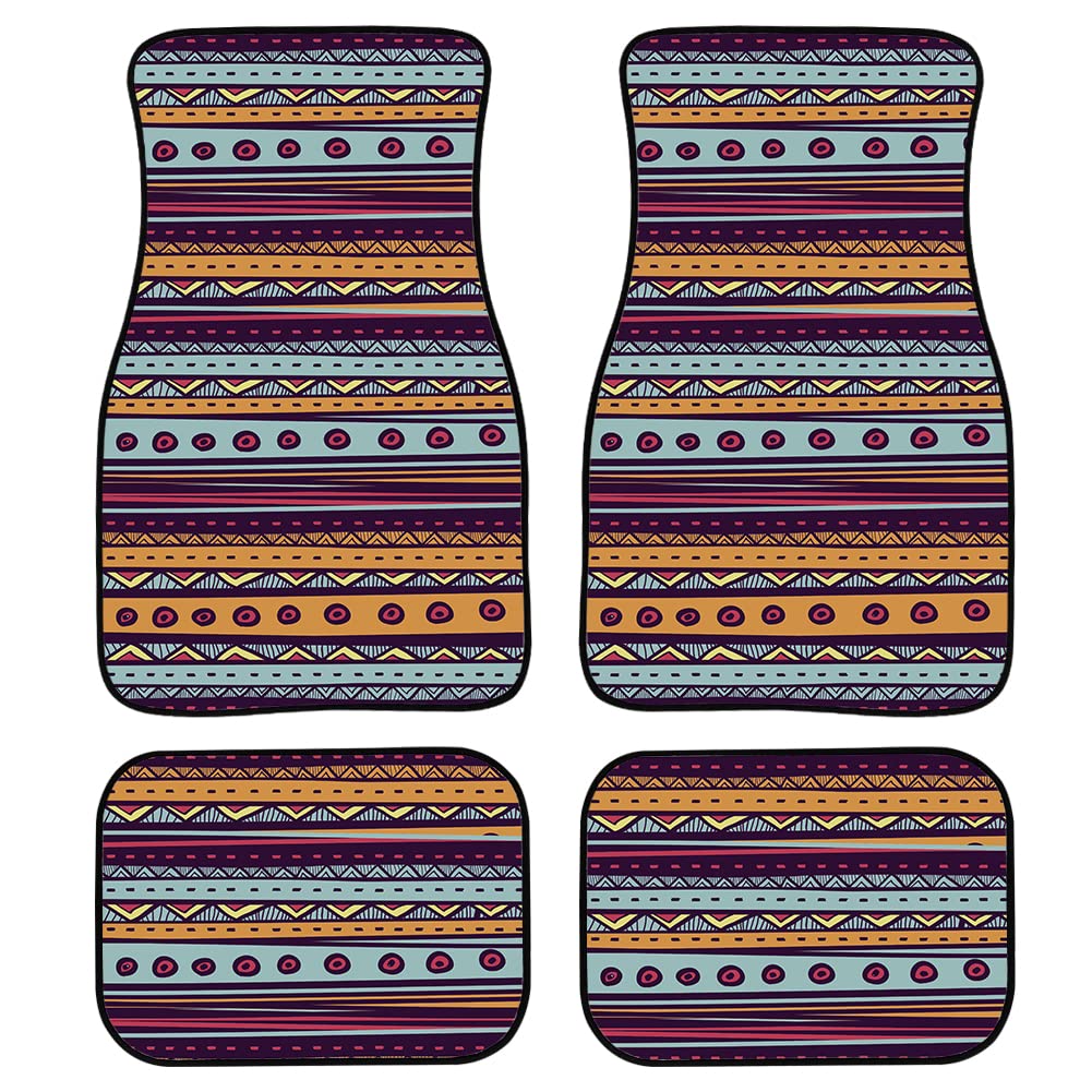 TOADDMOS African Tribal Geometric Stripe Colorful Car Floor Mats - 4-Piece Set with Rubber Backing, All-Weather Protection for Front & Rear Seats | Durable Auto Interior Accessories for SUVs, Sedans & Trucks - Perfect for Road Trips, Daily Commutes & Off-Road Adventures