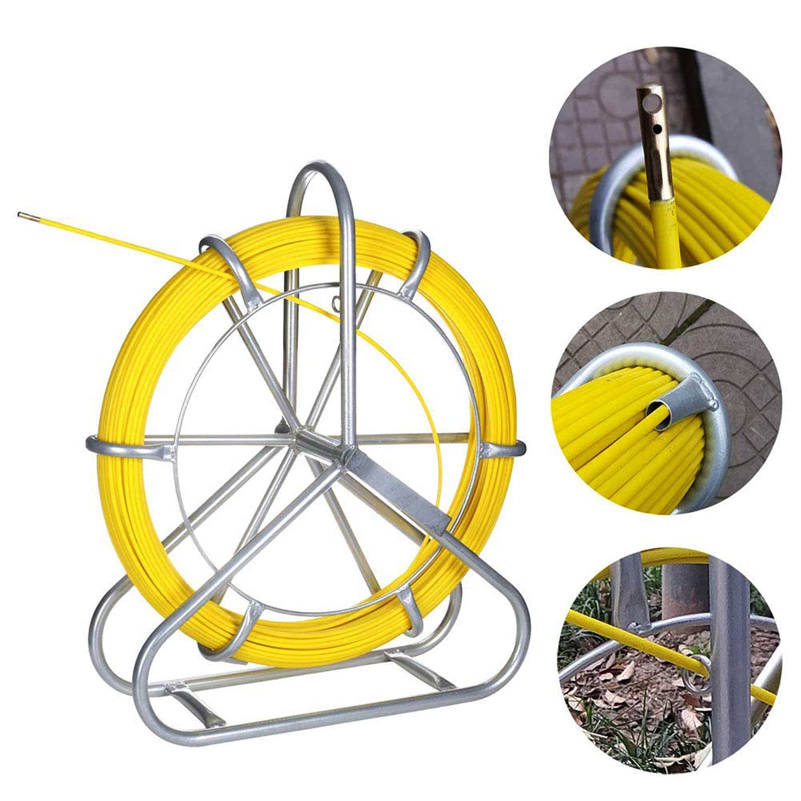 INTBUYING 8mm x 328ft (100m) Fiberglass Fish Tape Wire Puller with Brake - Electrical Cable Pulling Tool for Conduit Wiring, HVAC & Underground Pipe Installation